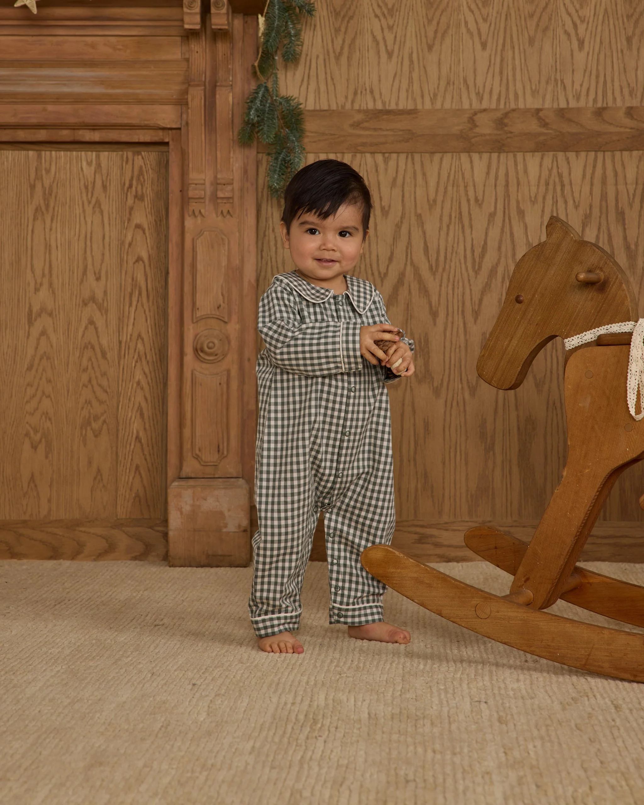 Baby Pajama Romper || Evergreen Gingham - Image 2