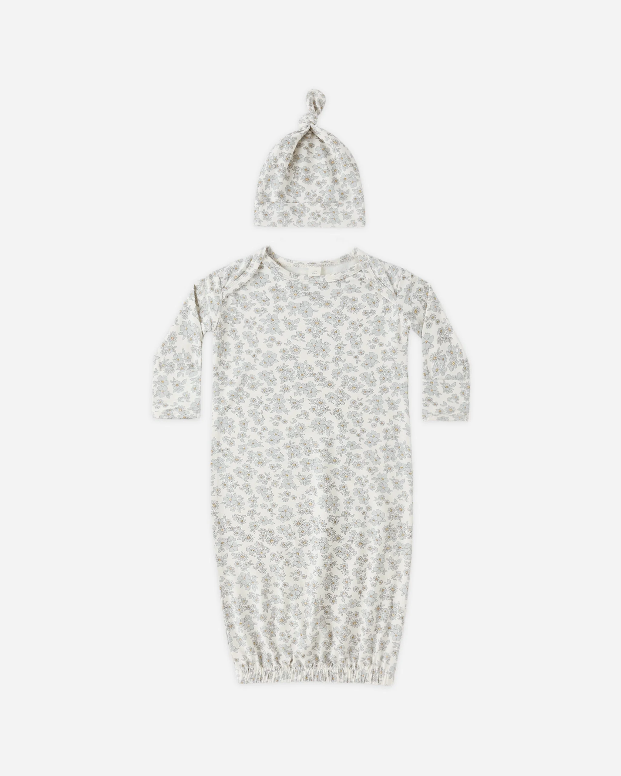 Bamboo Baby Gown + Hat Set Blue Floral