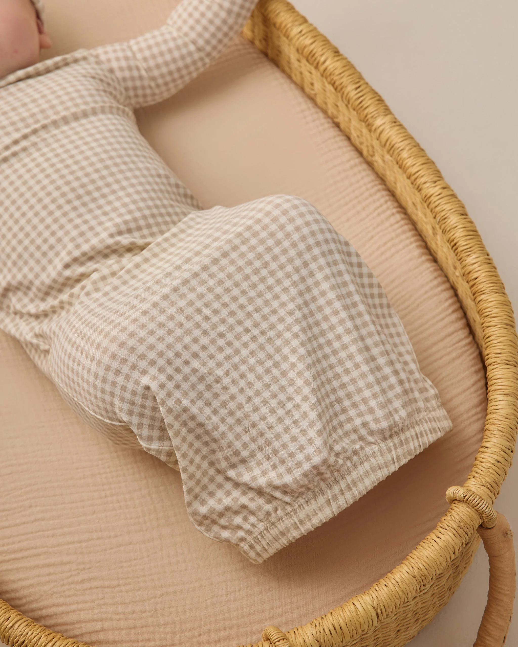 Bamboo Baby Gown + Hat Set Oat Gingham - Image 4