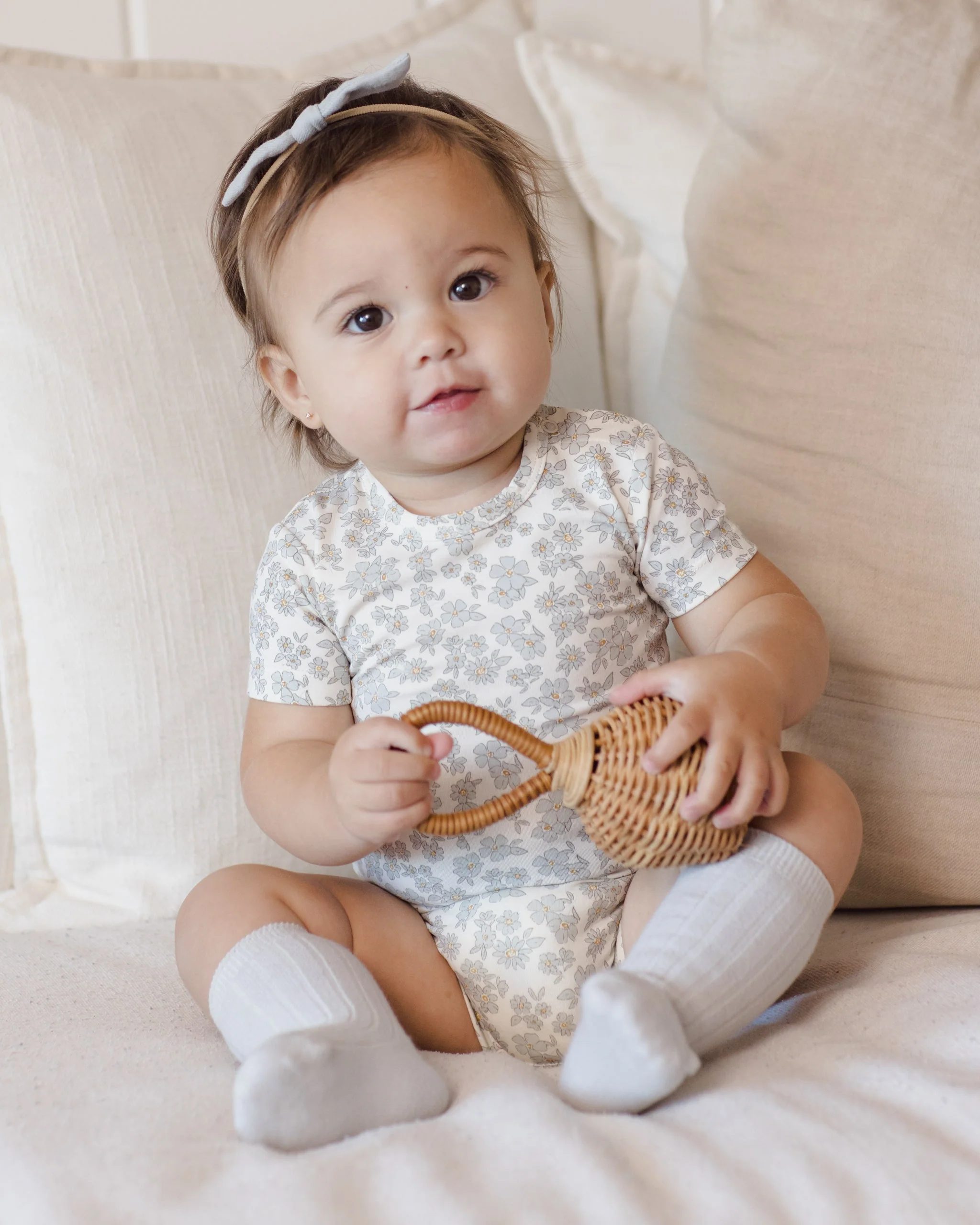 Bamboo Short Sleeve Bodysuit Blue Floral - Image 2