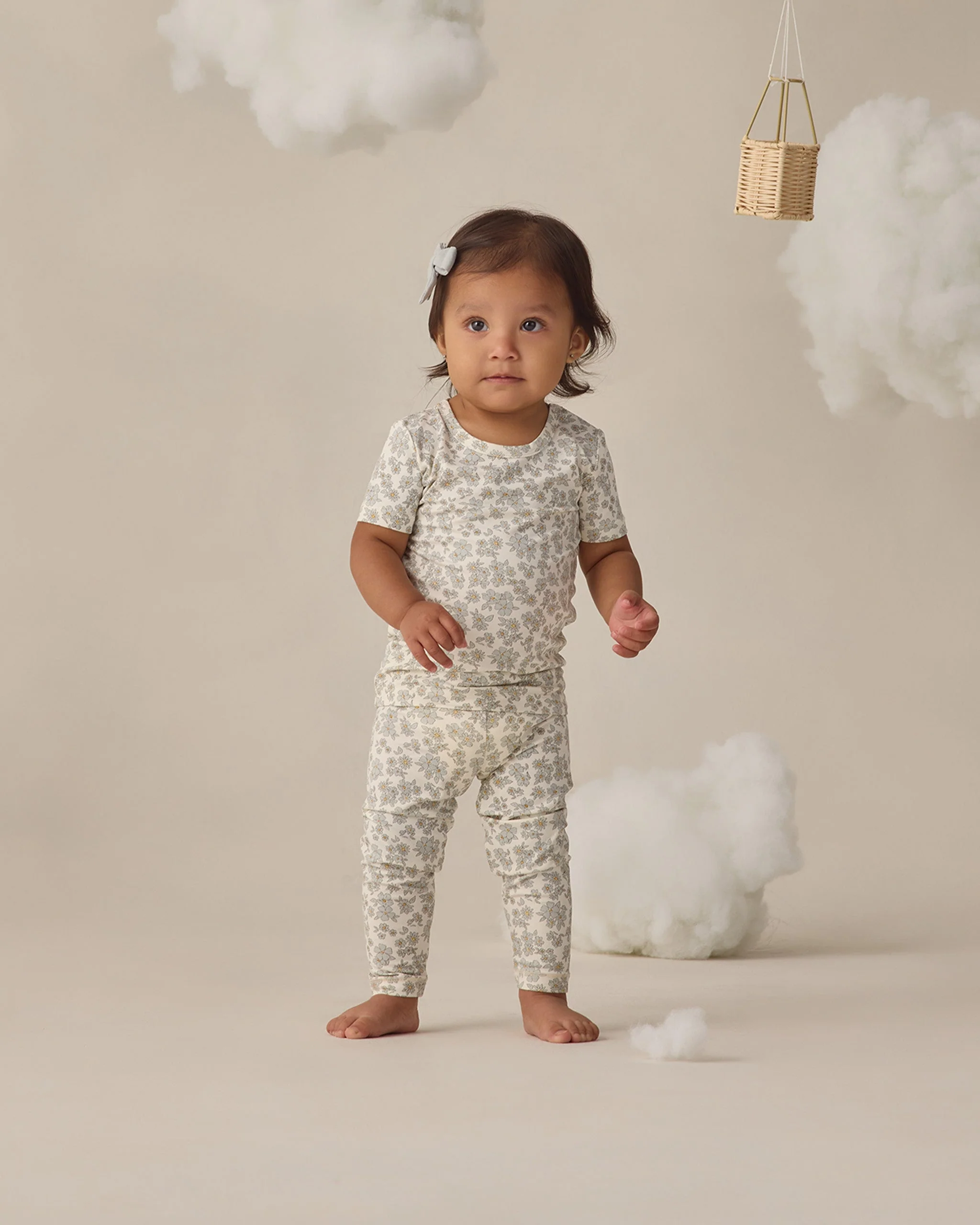Bamboo Short Sleeve Pajama Set Blue Floral - Image 2