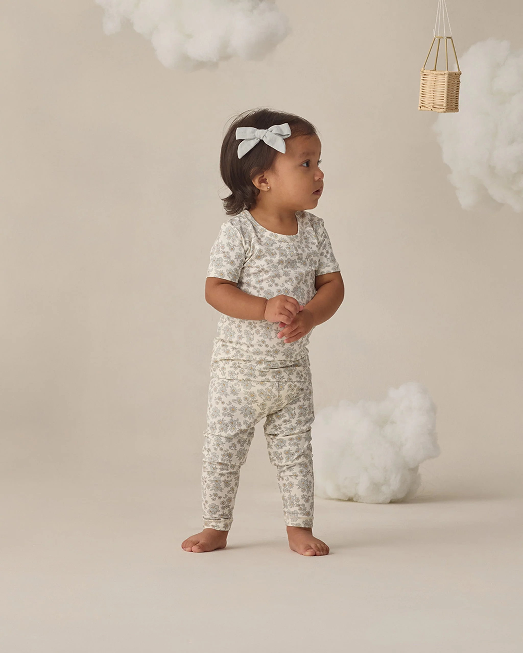 Bamboo Short Sleeve Pajama Set Blue Floral - Image 3