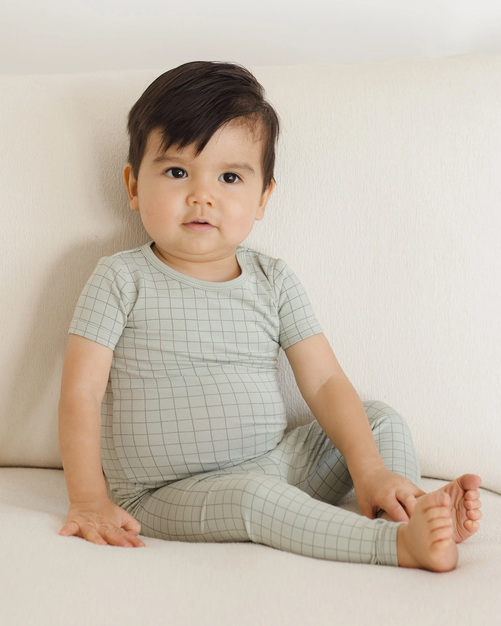 Bamboo Short Sleeve Pajama Set || Sage Grid - Image 2