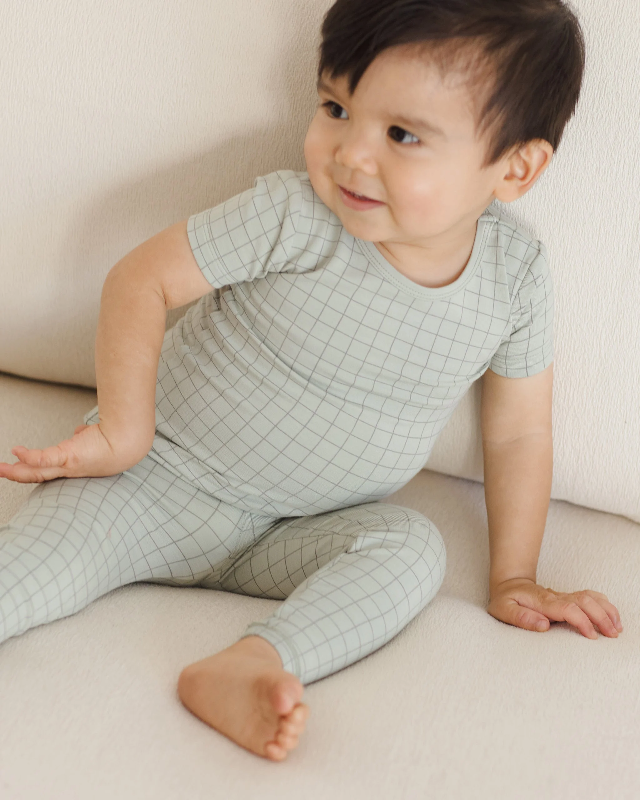 Bamboo Short Sleeve Pajama Set || Sage Grid - Image 3