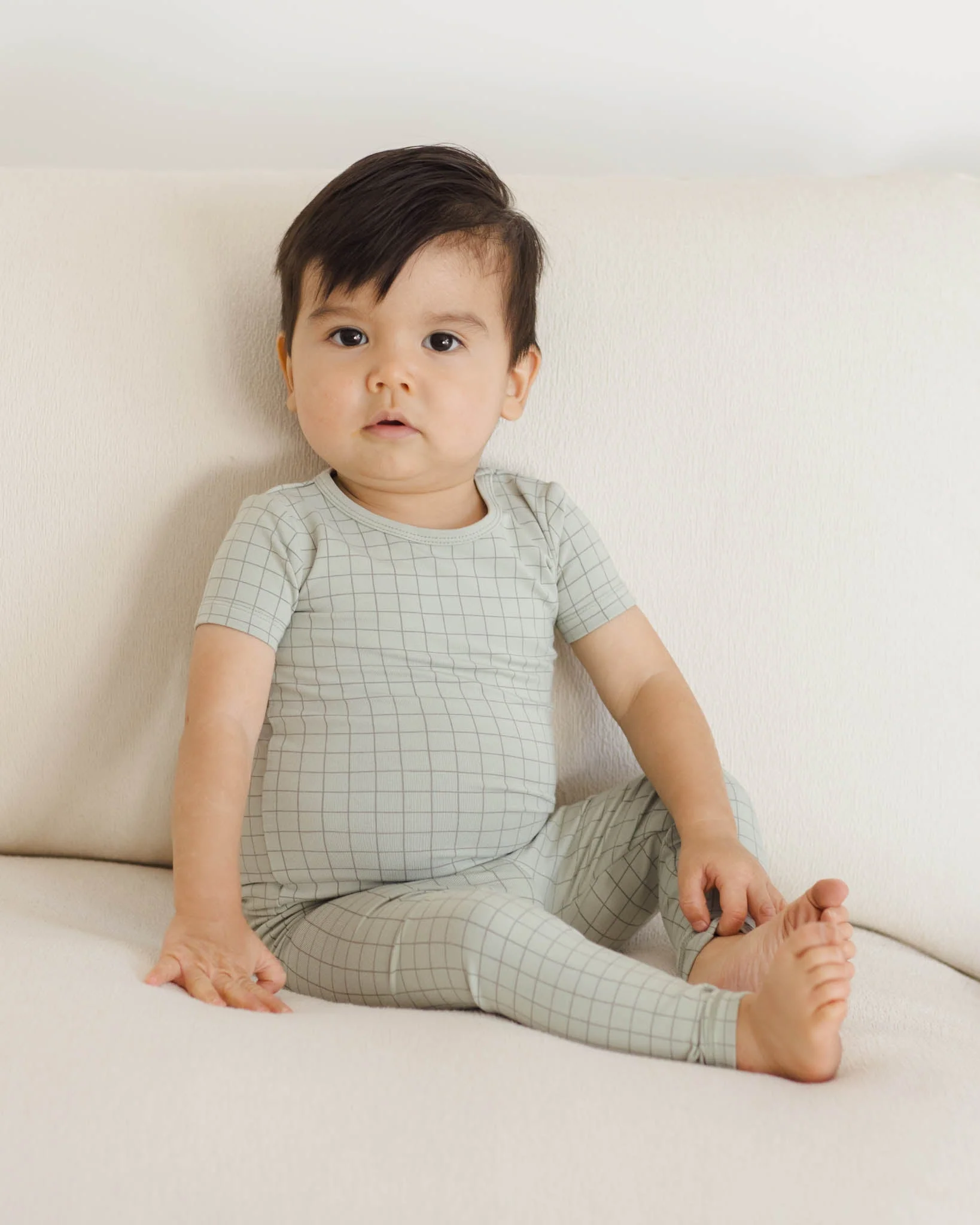 Bamboo Short Sleeve Pajama Set || Sage Grid - Image 4