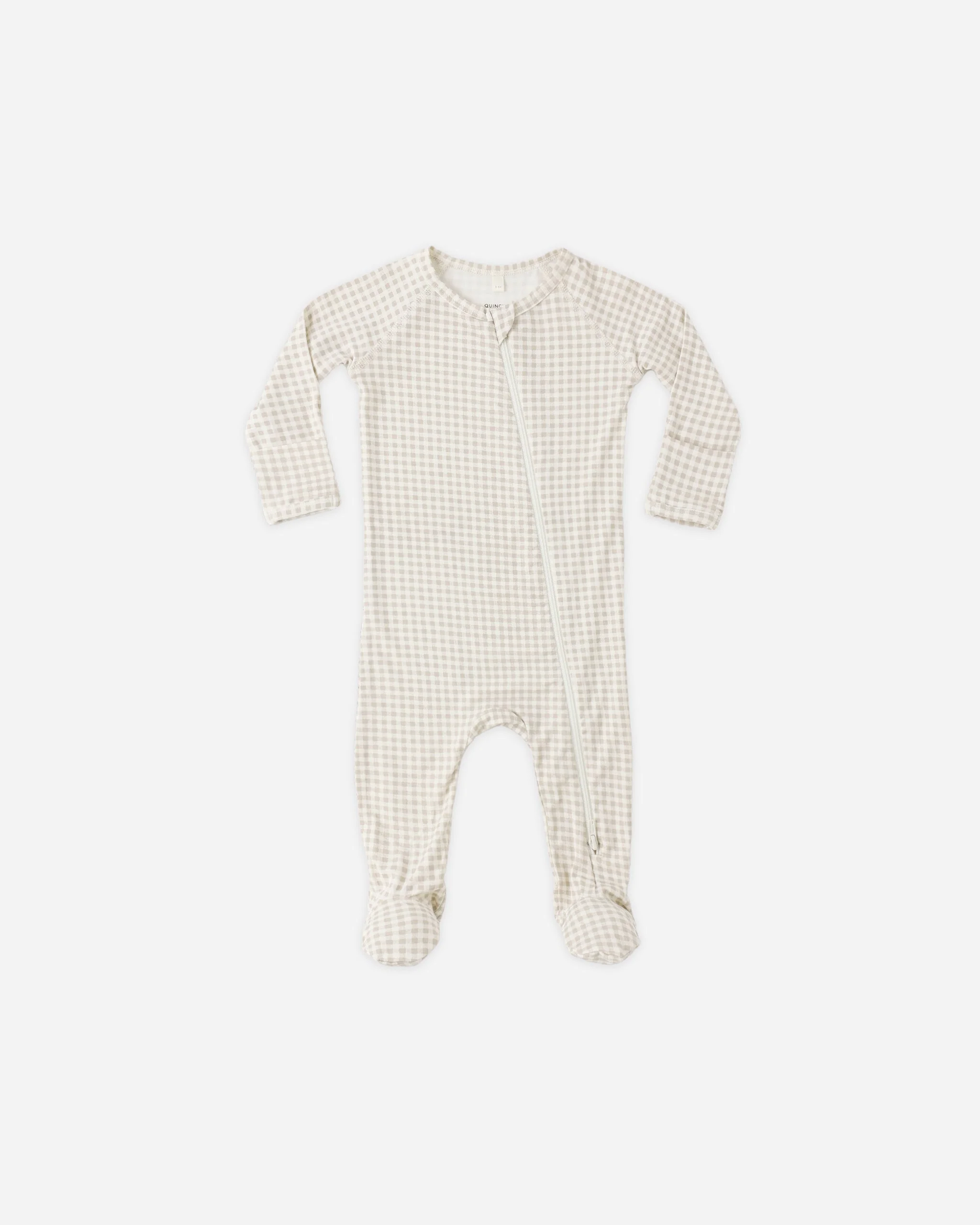 Bamboo Zip Footie Oat Gingham