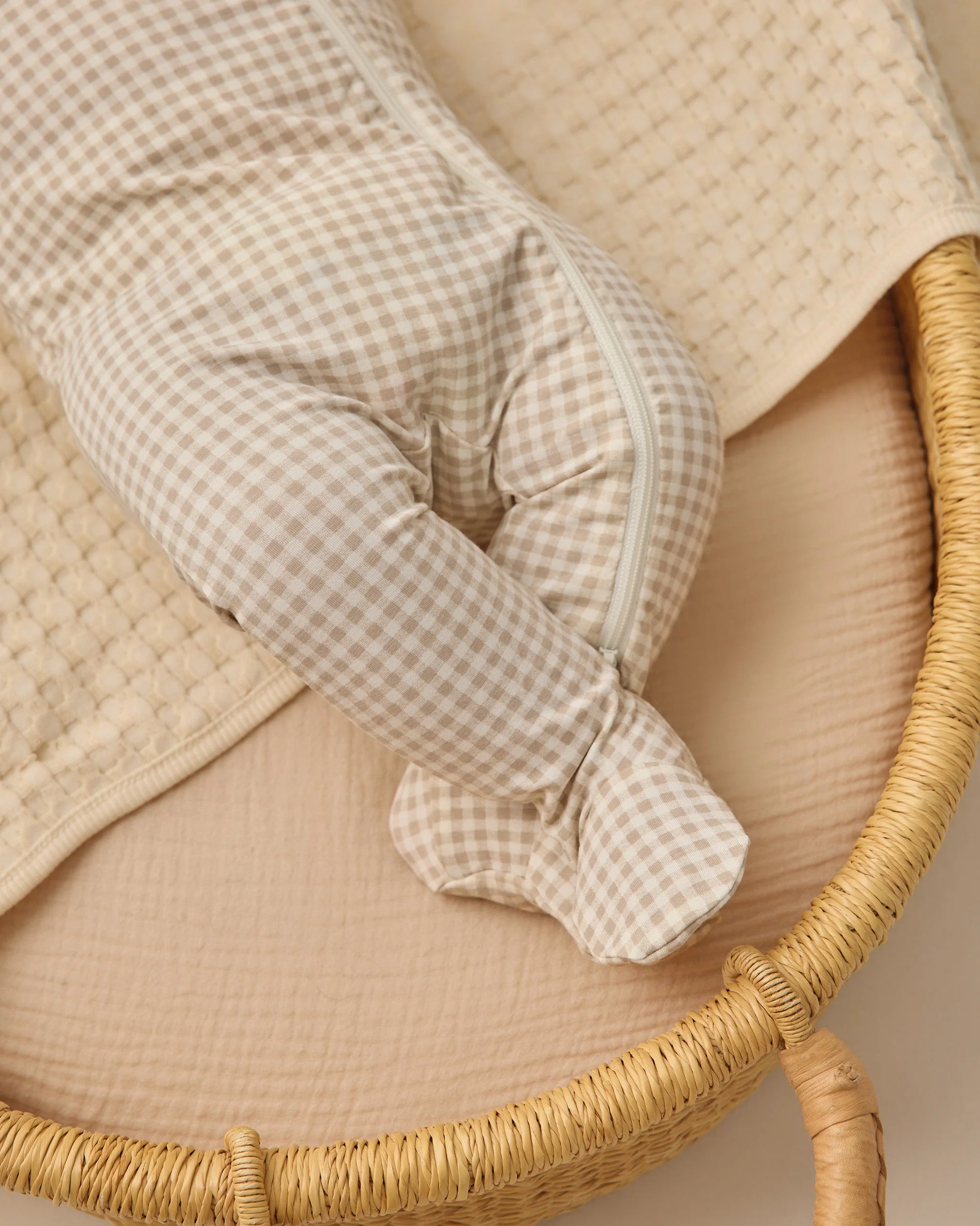 Bamboo Zip Footie Oat Gingham - Image 2