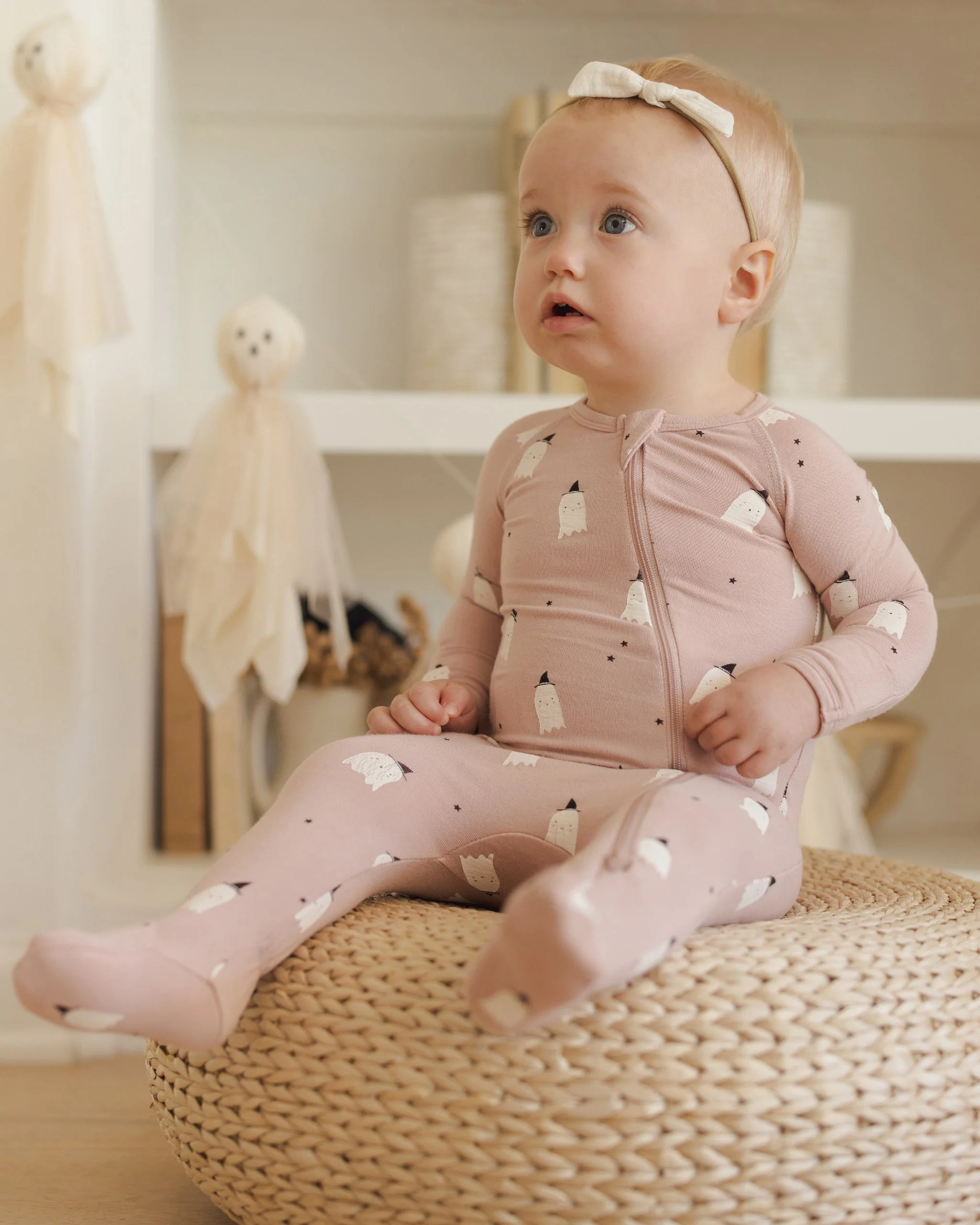 Bamboo Zip Footie || Pink Ghosts - Image 3