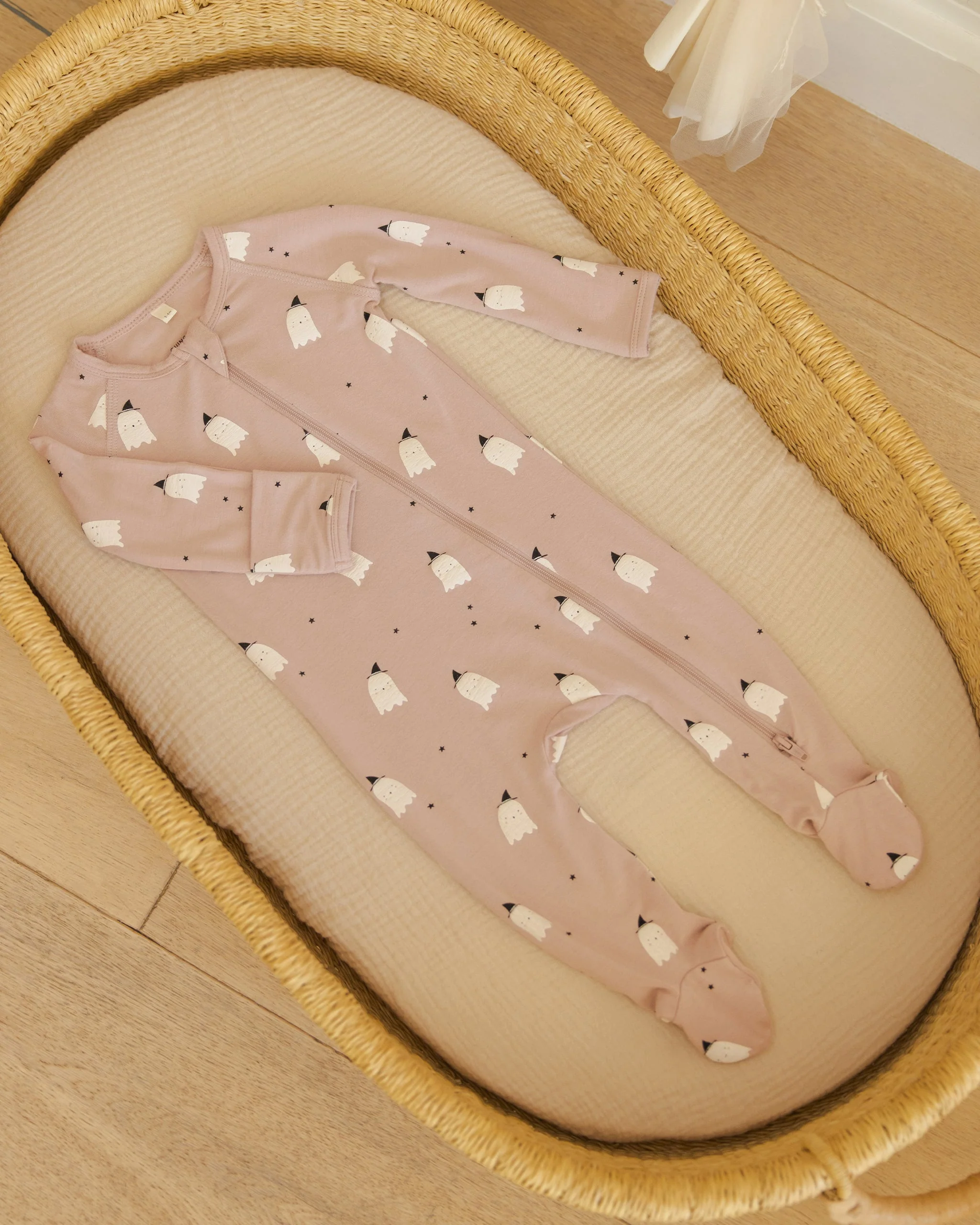 Bamboo Zip Footie || Pink Ghosts - Image 4