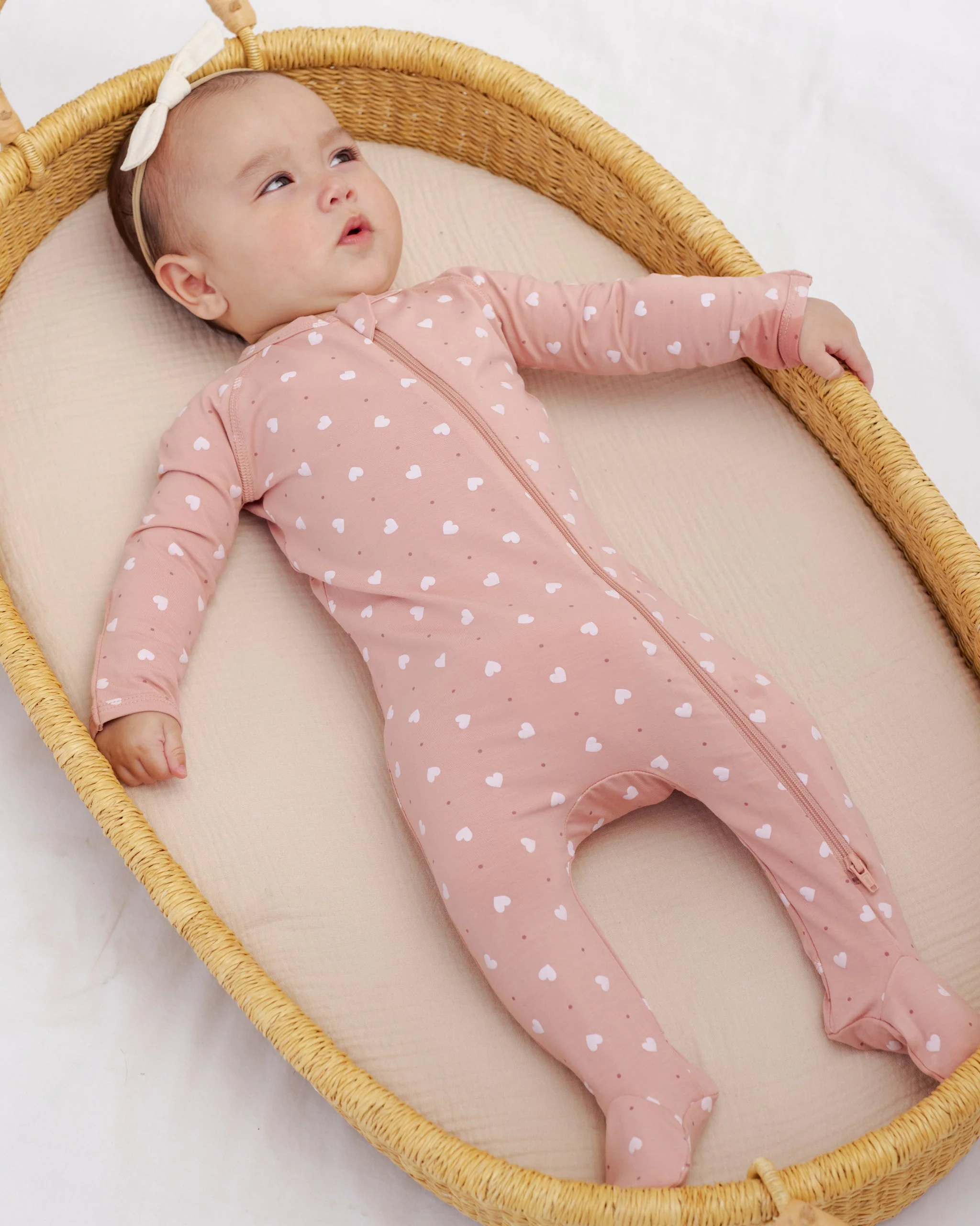 Bamboo Zip Footie Pink Hearts - Image 2