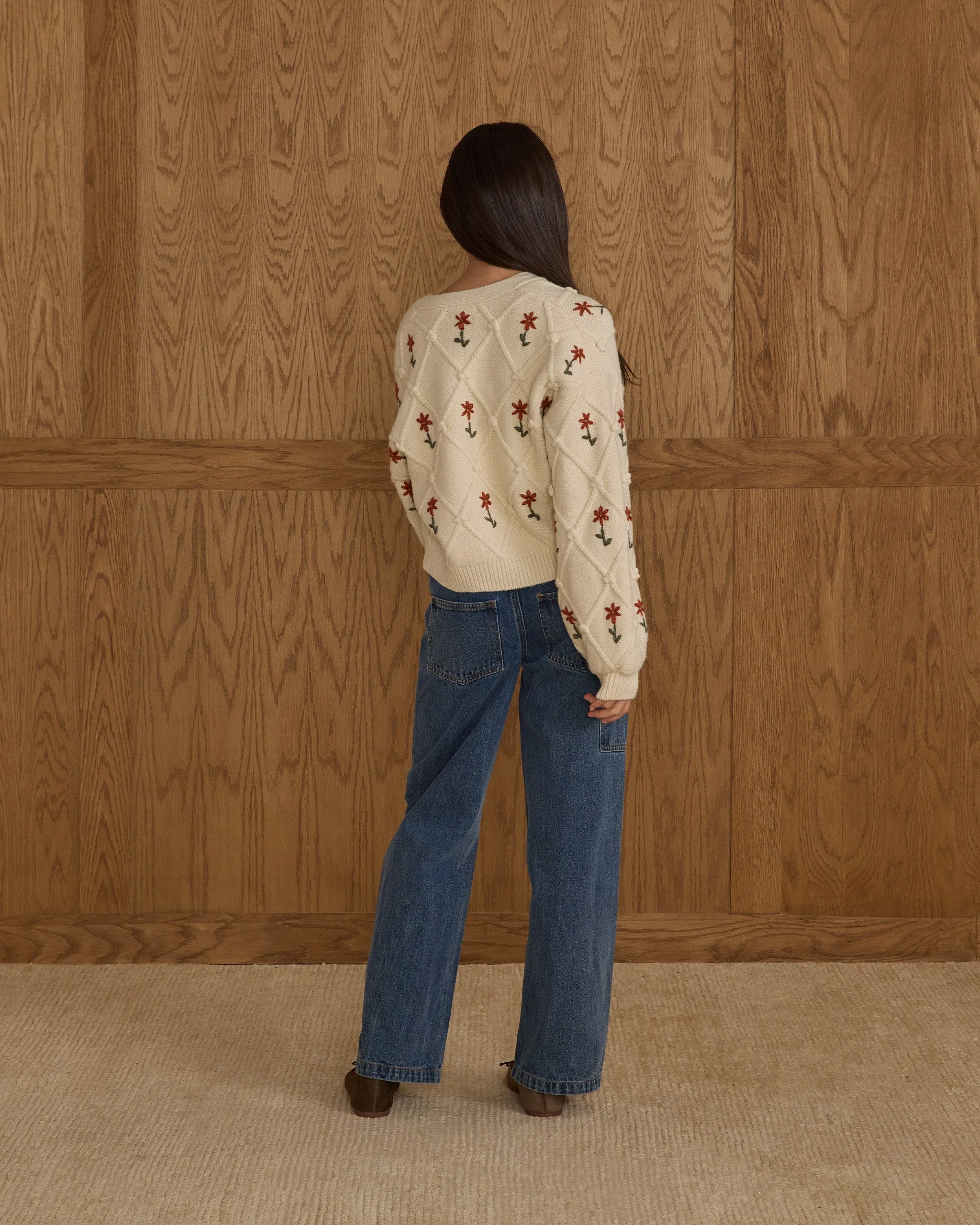 Boxy Crop Cardigan || Winter Daisy Embroidery - Teen - Image 2