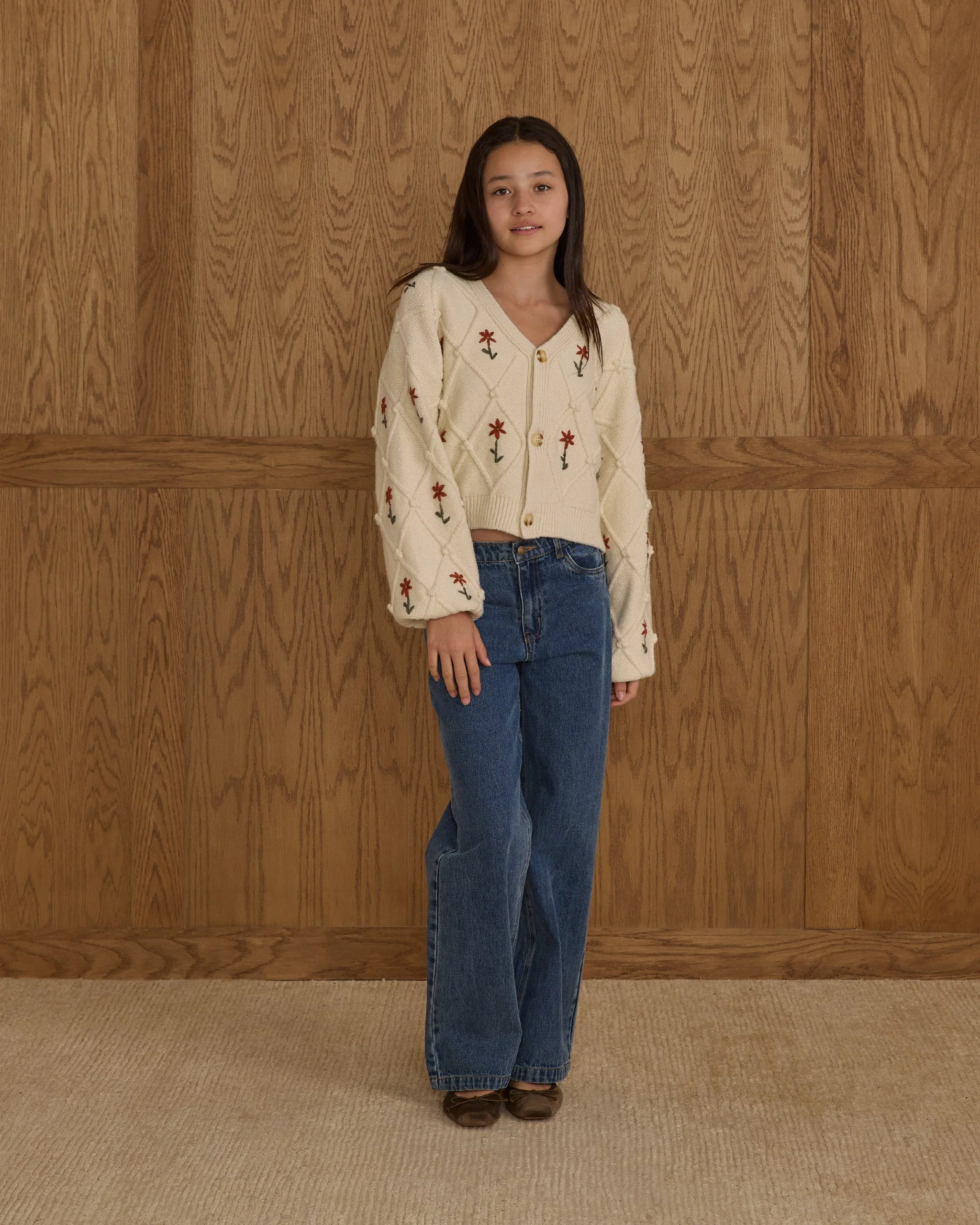Boxy Crop Cardigan || Winter Daisy Embroidery - Teen - Image 6