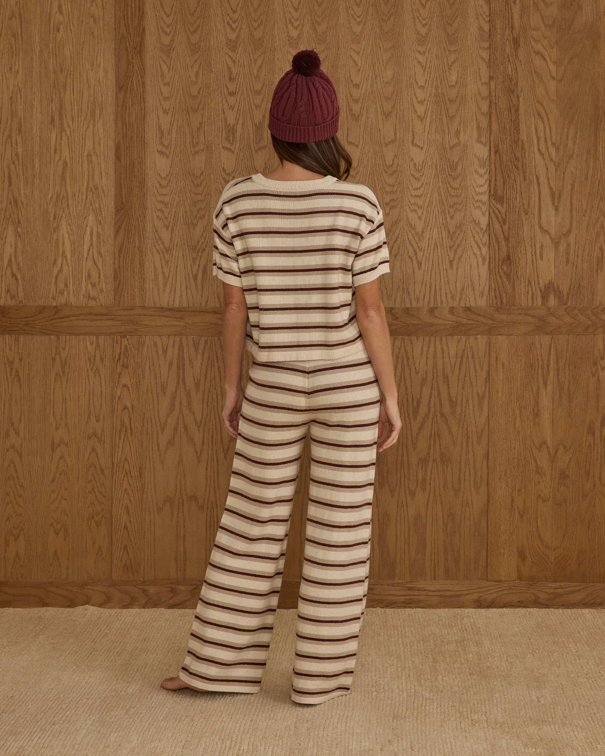 Boxy Crop Knit Tee || Burgundy Stripe - Image 2
