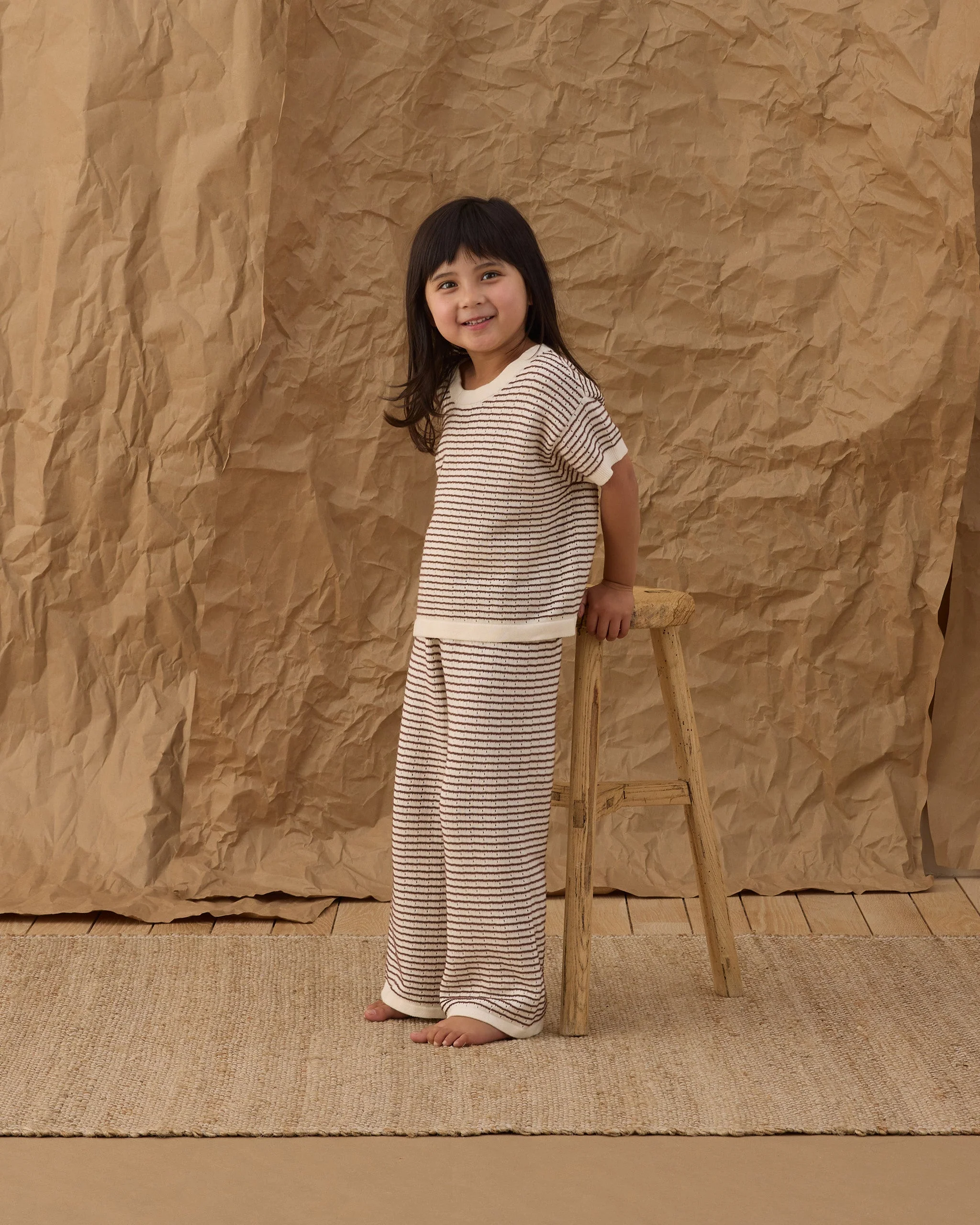 Boxy Crop Knit Tee Chocolate Stripe - Image 3