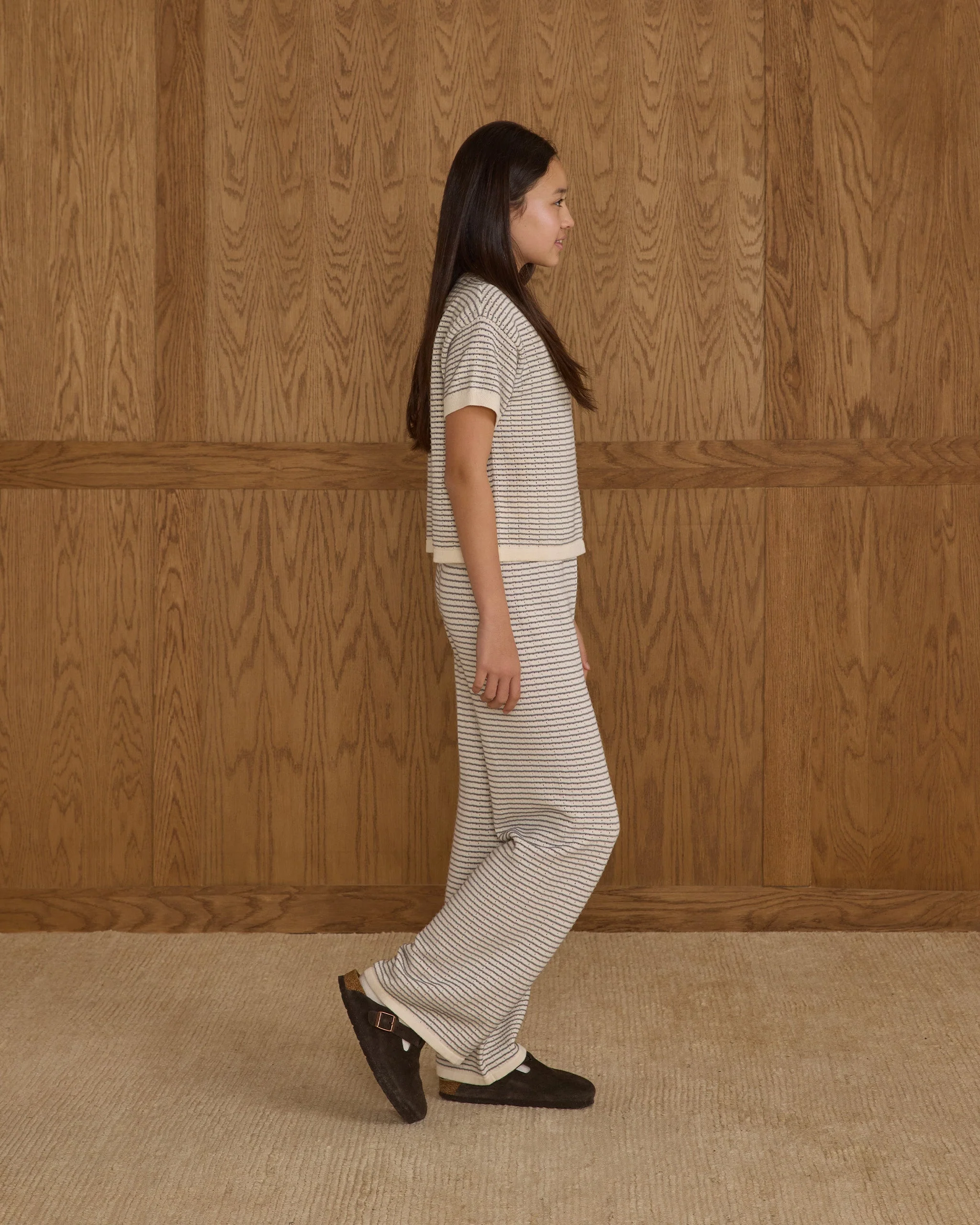 Boxy Crop Knit Tee || Dusty Blue Stripe - Image 4