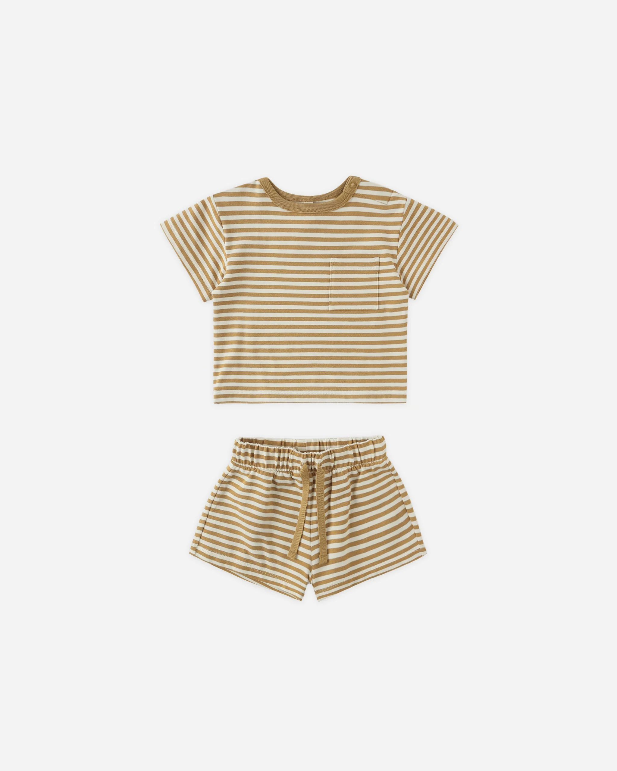 Boxy Pocket Tee + Short Set Honey Stripe