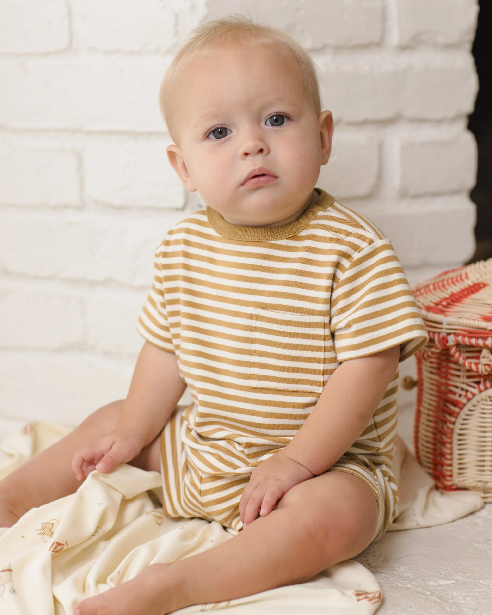 Boxy Pocket Tee + Short Set Honey Stripe - Image 3