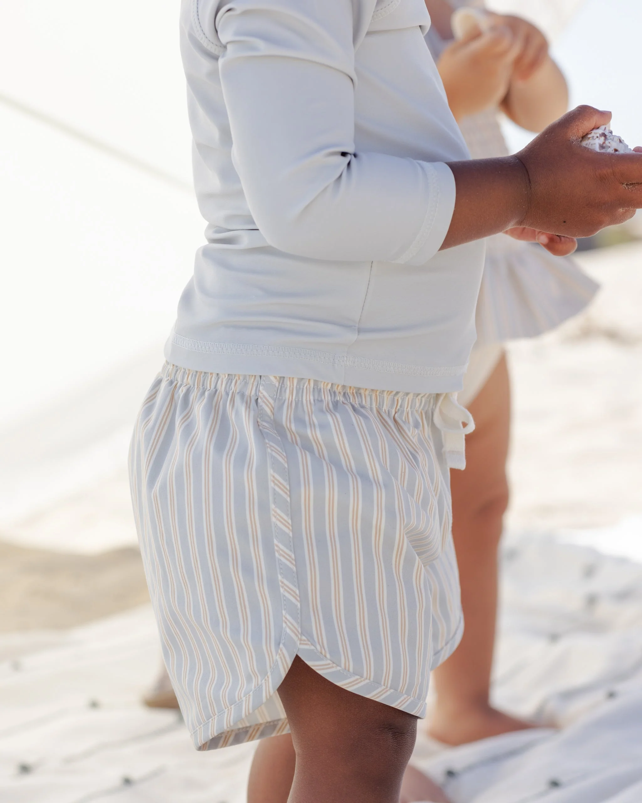 Boys Swim Short Blue + Butterscotch Stripe - Image 3