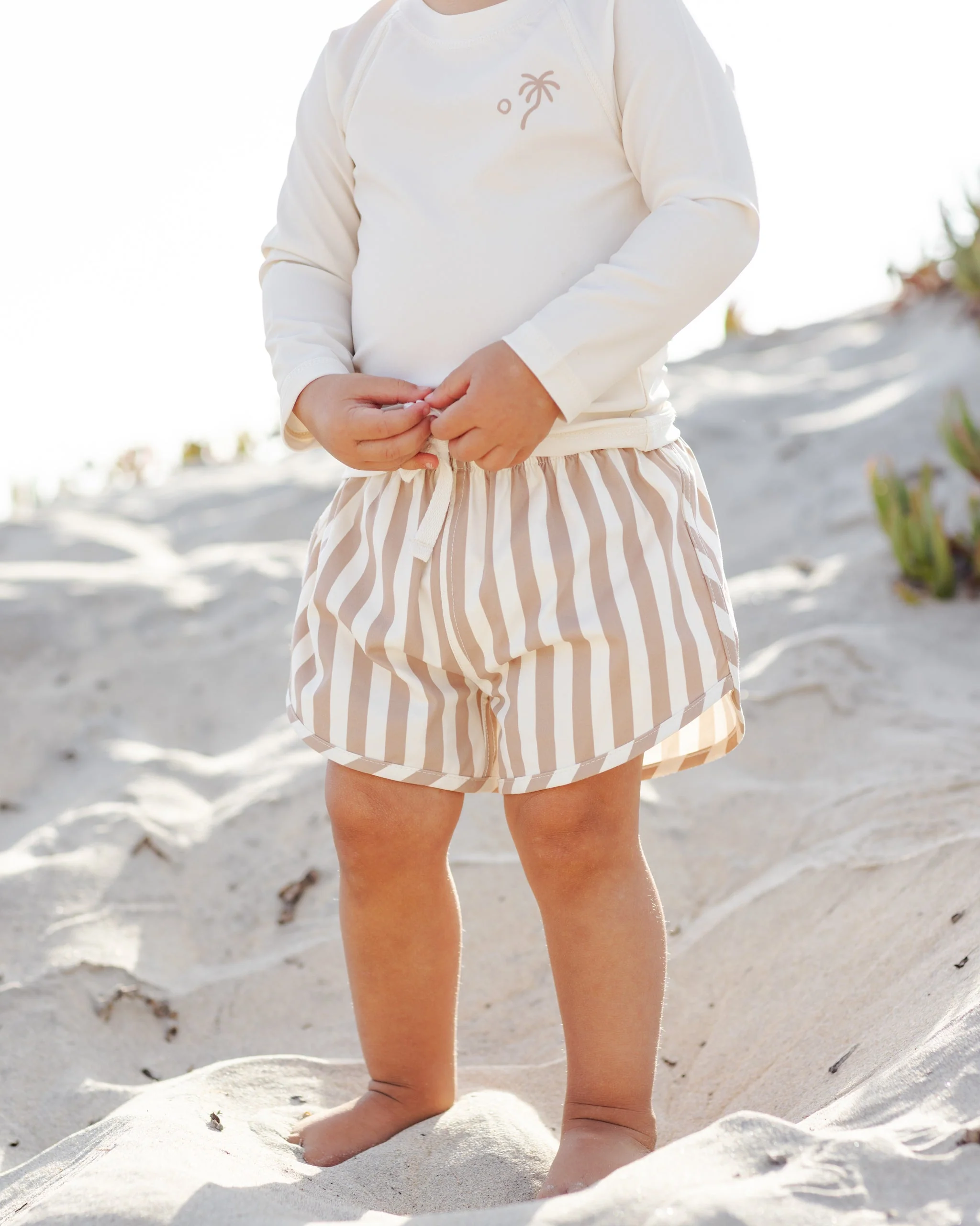 Boys Swim Short Retro Latte Stripe - Image 2