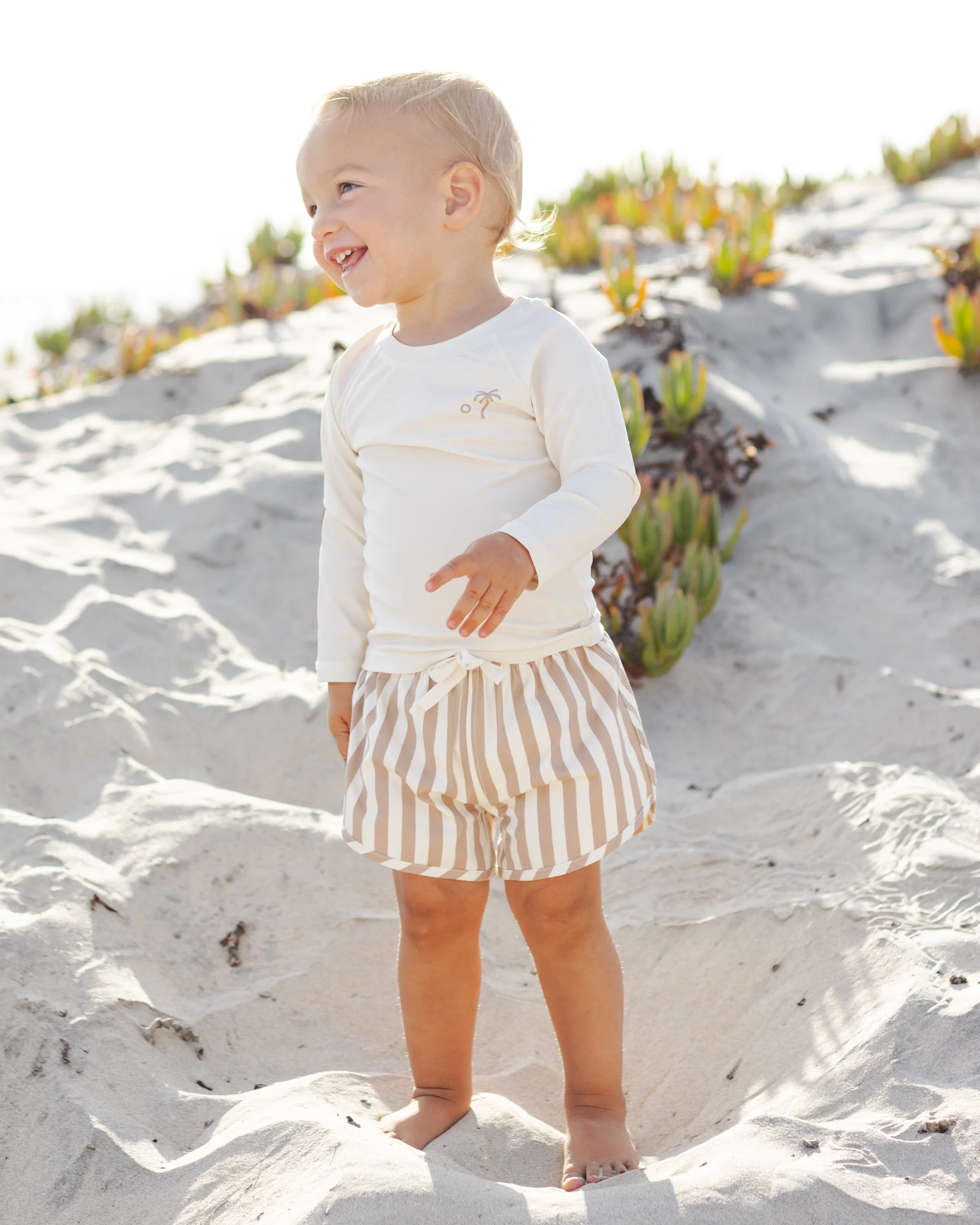 Boys Swim Short Retro Latte Stripe - Image 3