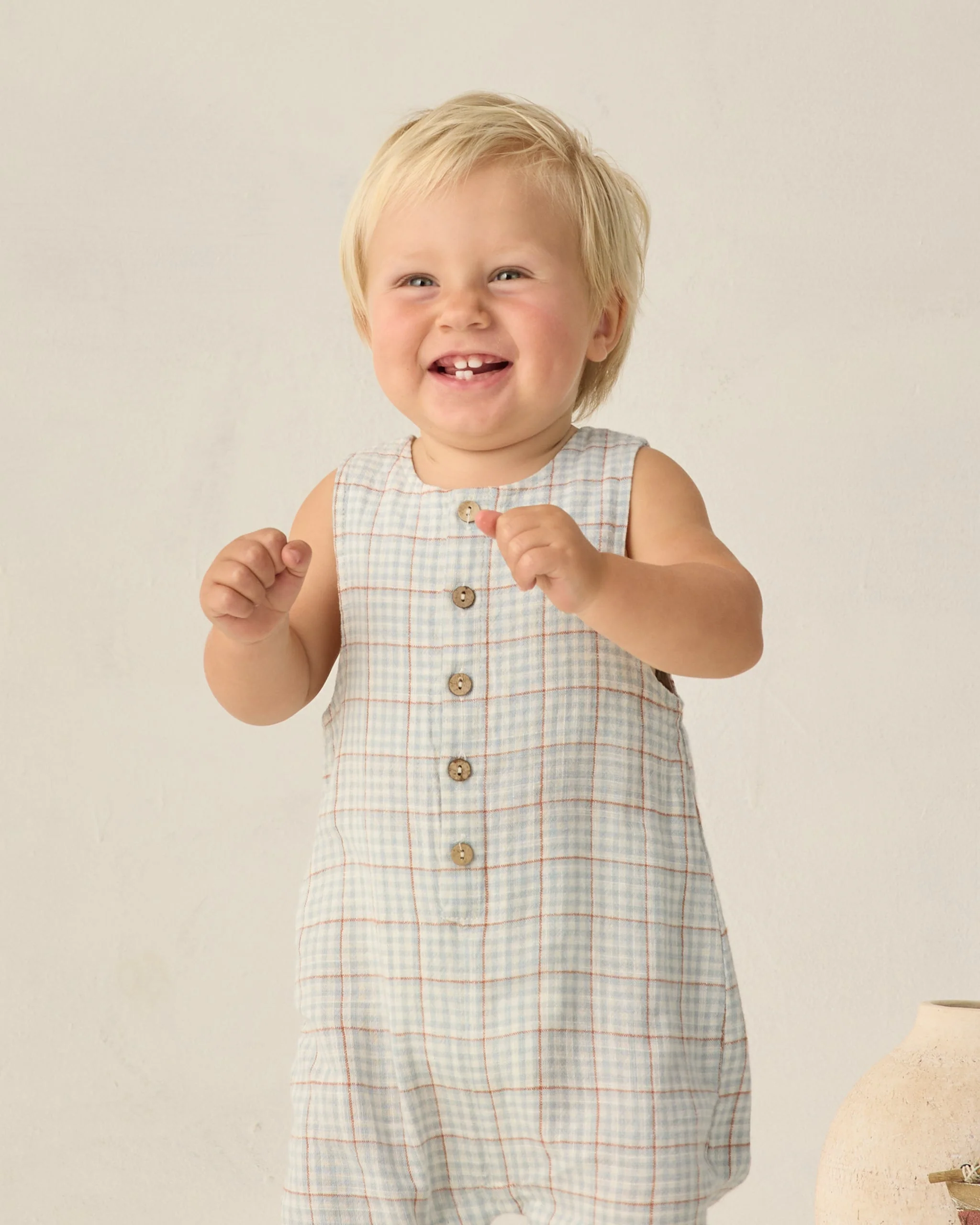 Button Jumpsuit Light Blue Plaid - Image 3