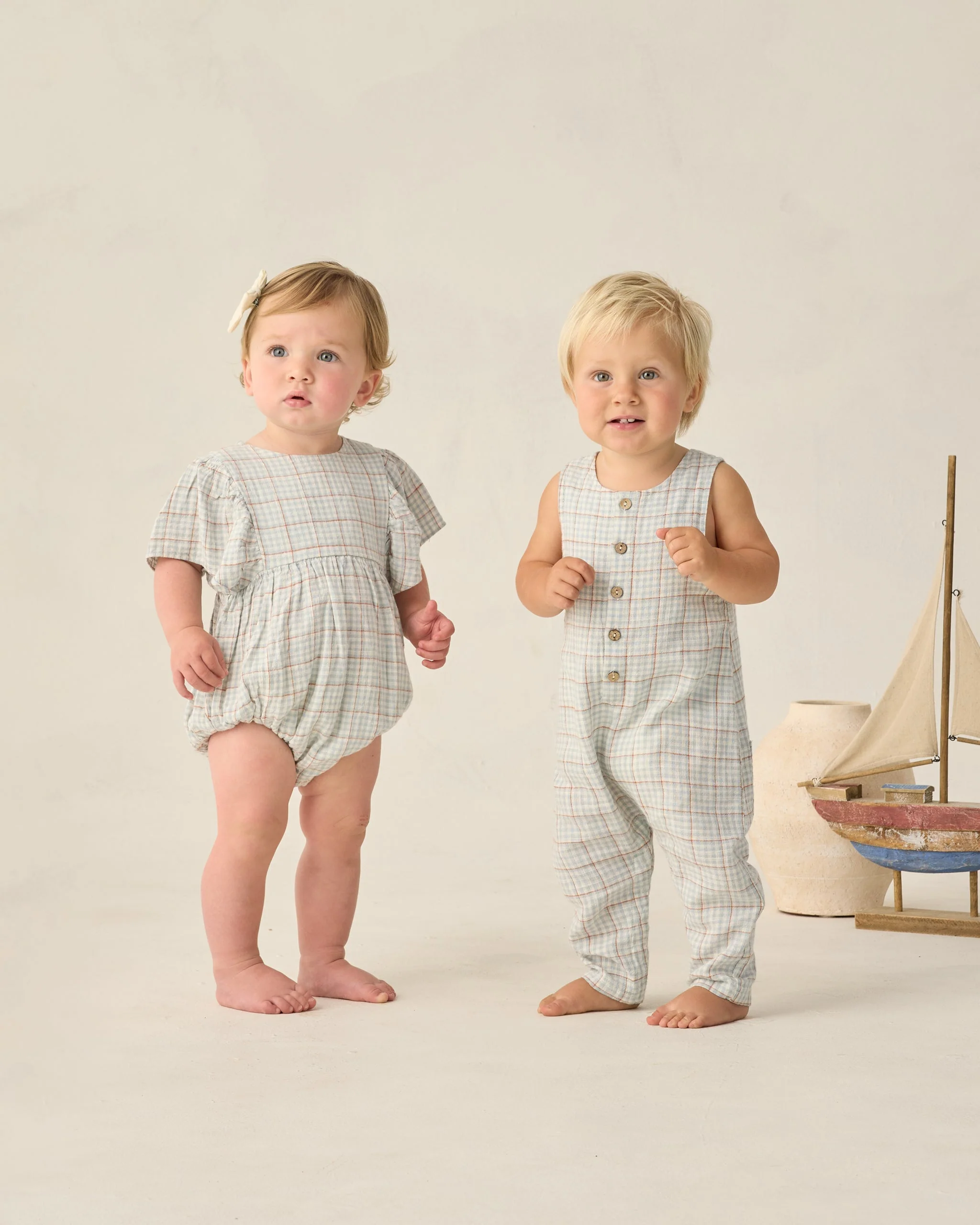 Button Jumpsuit Light Blue Plaid - Image 4