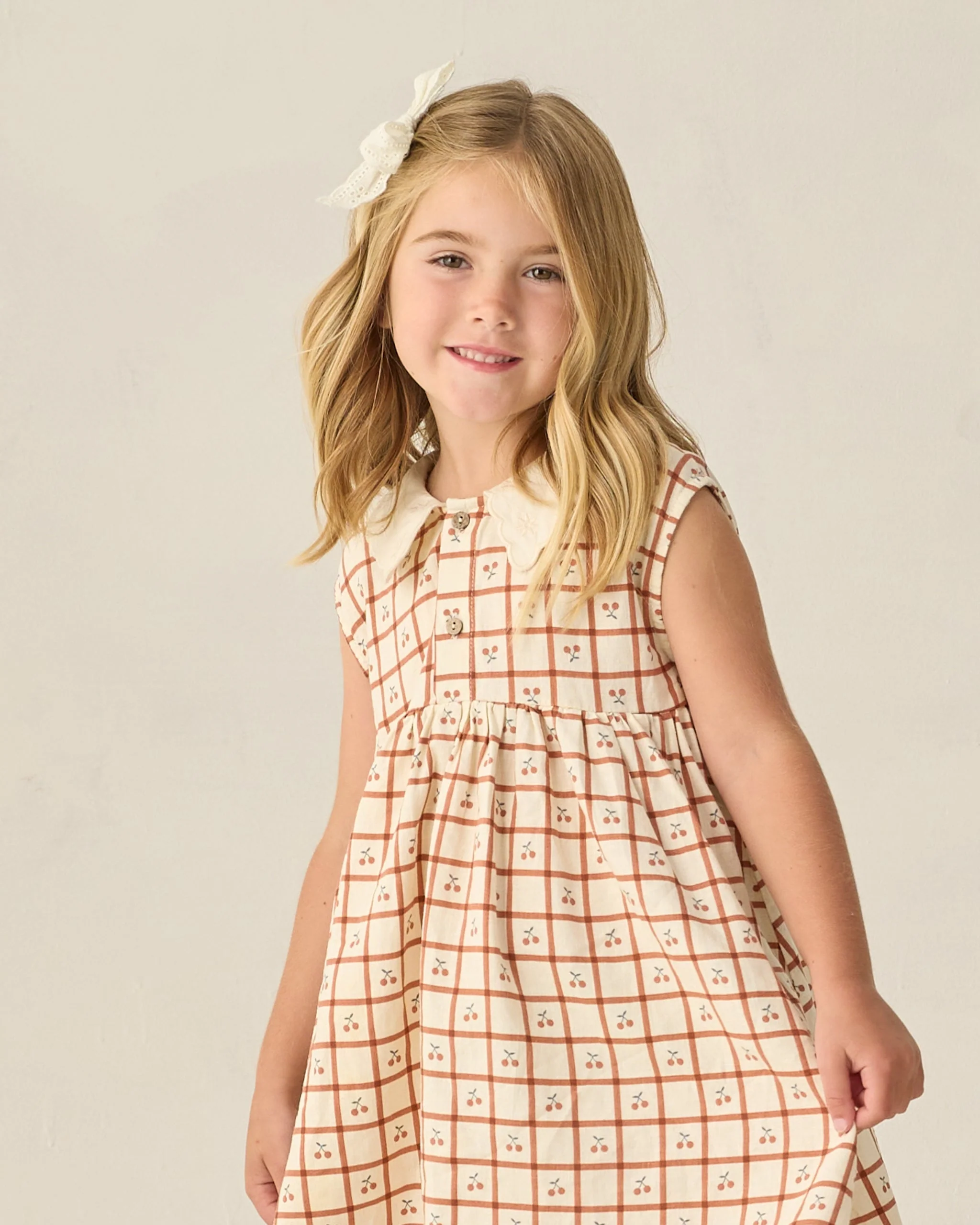 Collared Babydoll Dress Cherry Check - Image 4