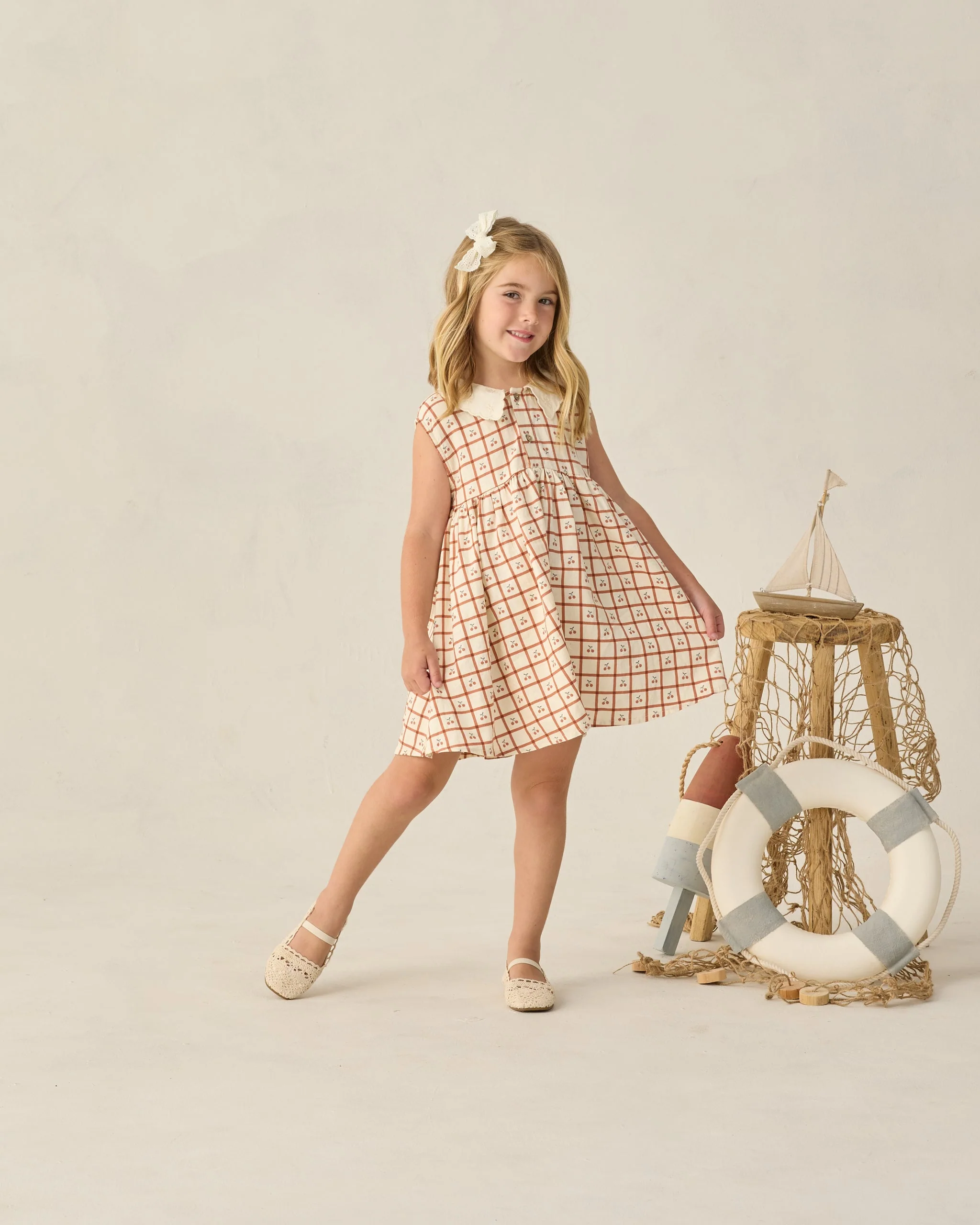 Collared Babydoll Dress Cherry Check - Image 5
