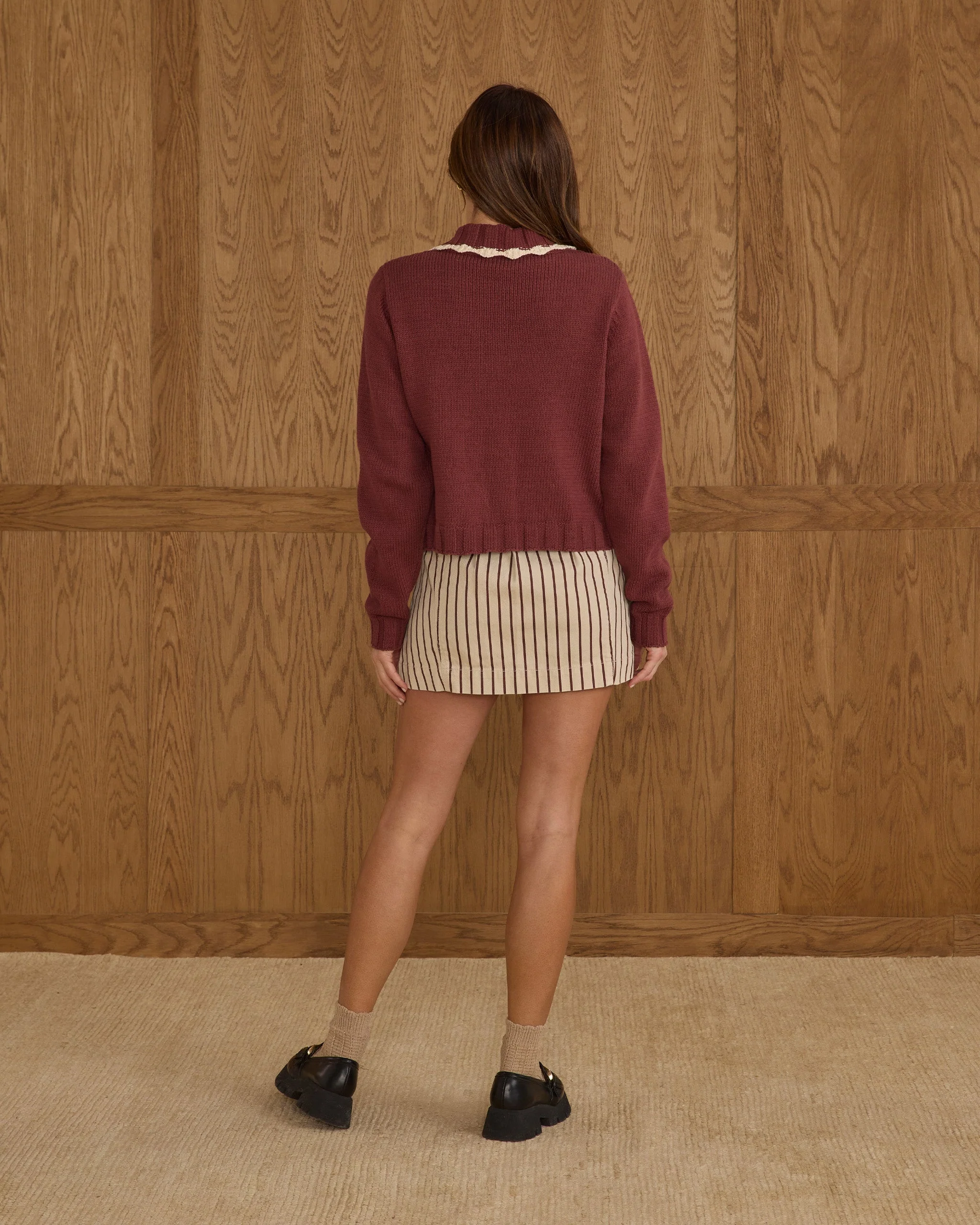 Collared Cardigan | Burgundy - Image 2