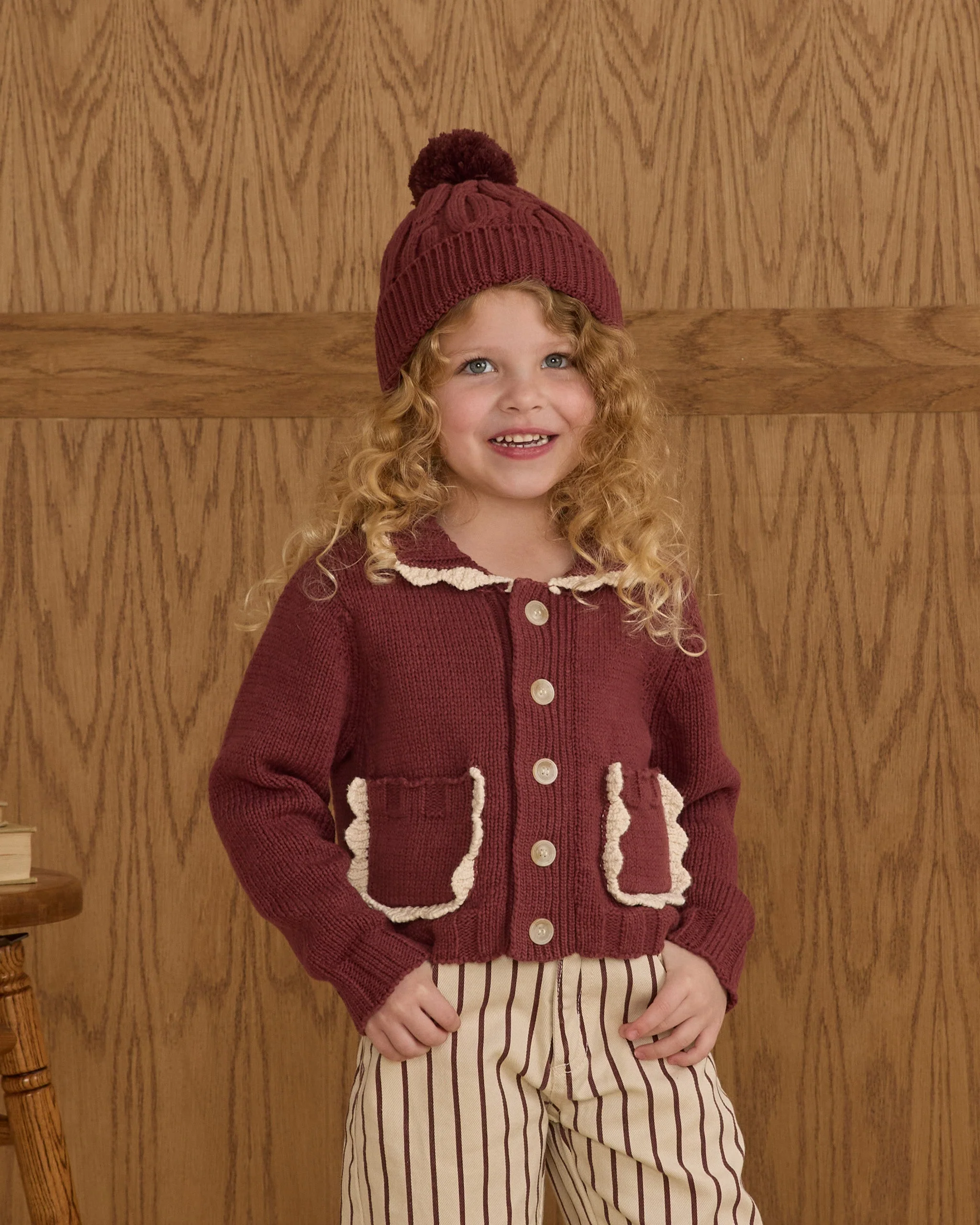 Collared Cardigan || Burgundy - Image 3