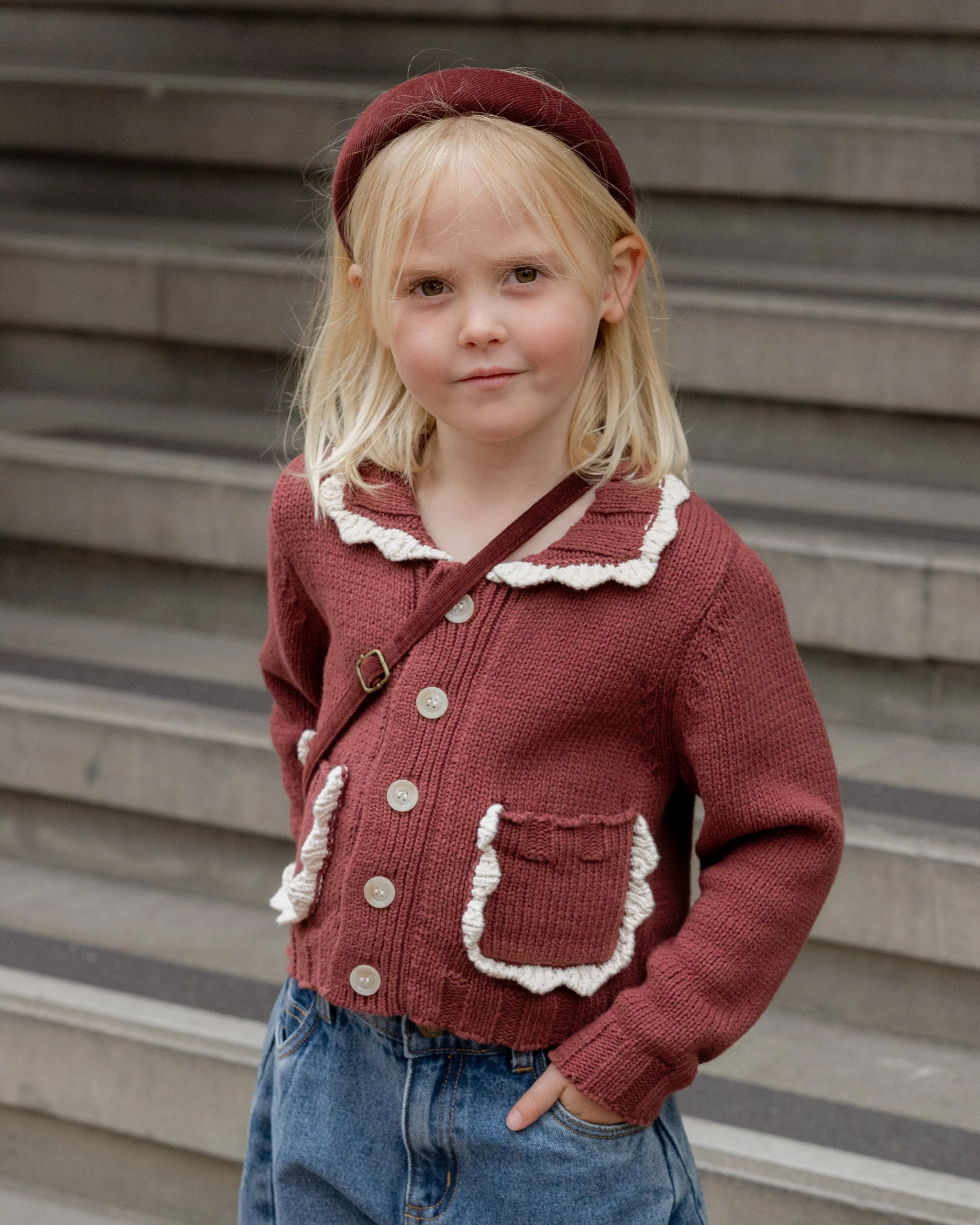 Collared Cardigan || Burgundy - Image 5