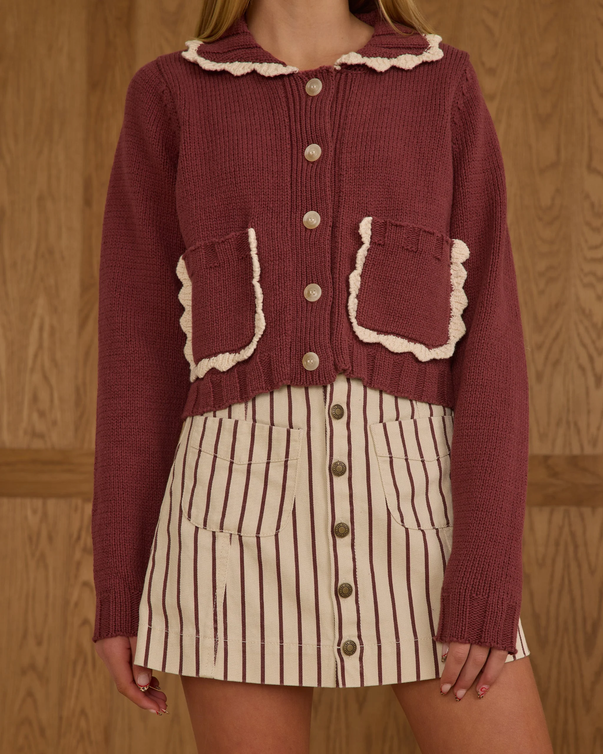 Collared Cardigan || Burgundy Teen - Image 3