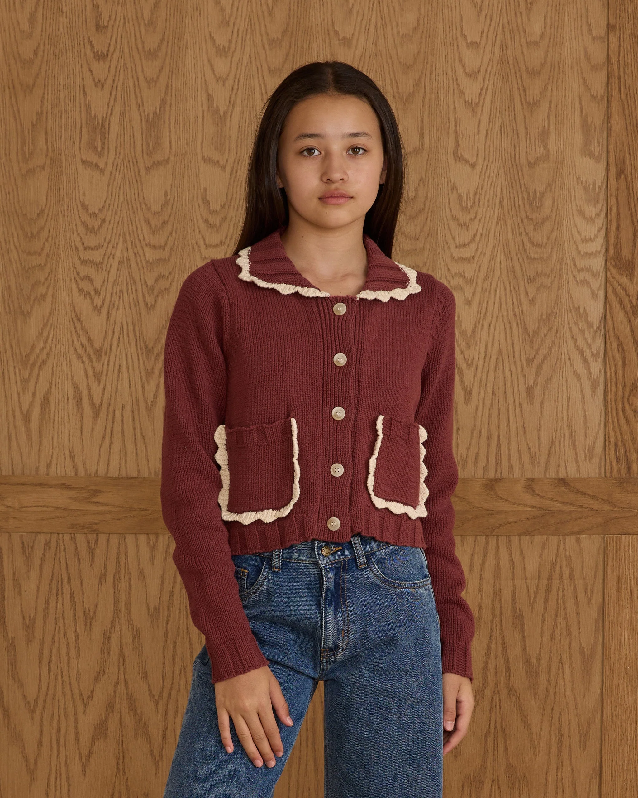 Collared Cardigan || Burgundy Teen - Image 5