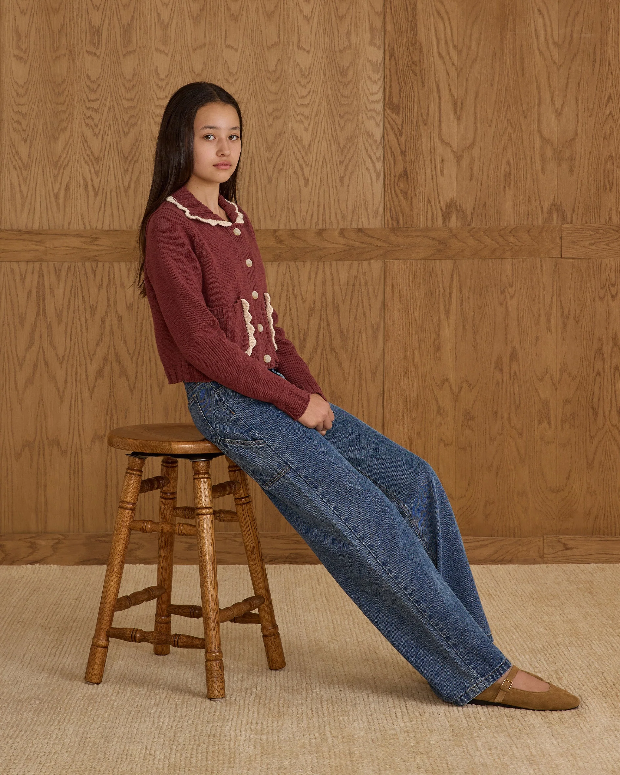 Collared Cardigan || Burgundy Teen - Image 6