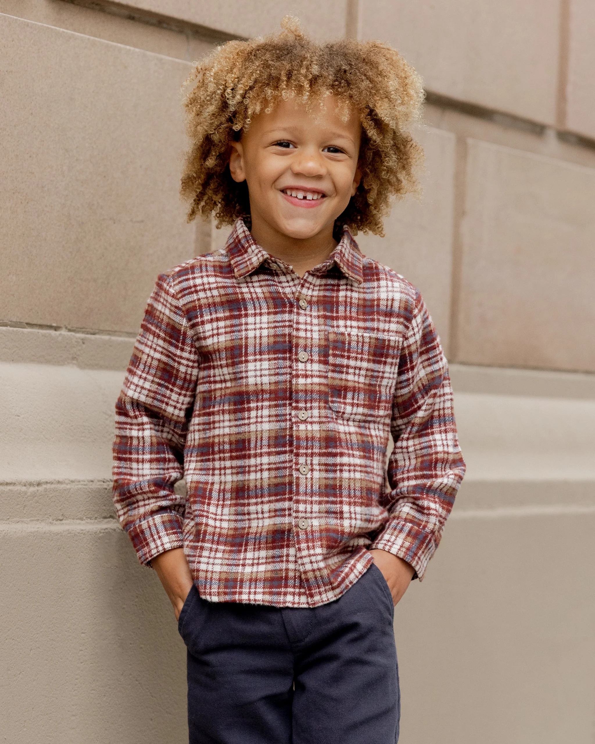 Collared Long Sleeve Shirt || Burgundy Plaid - Image 2