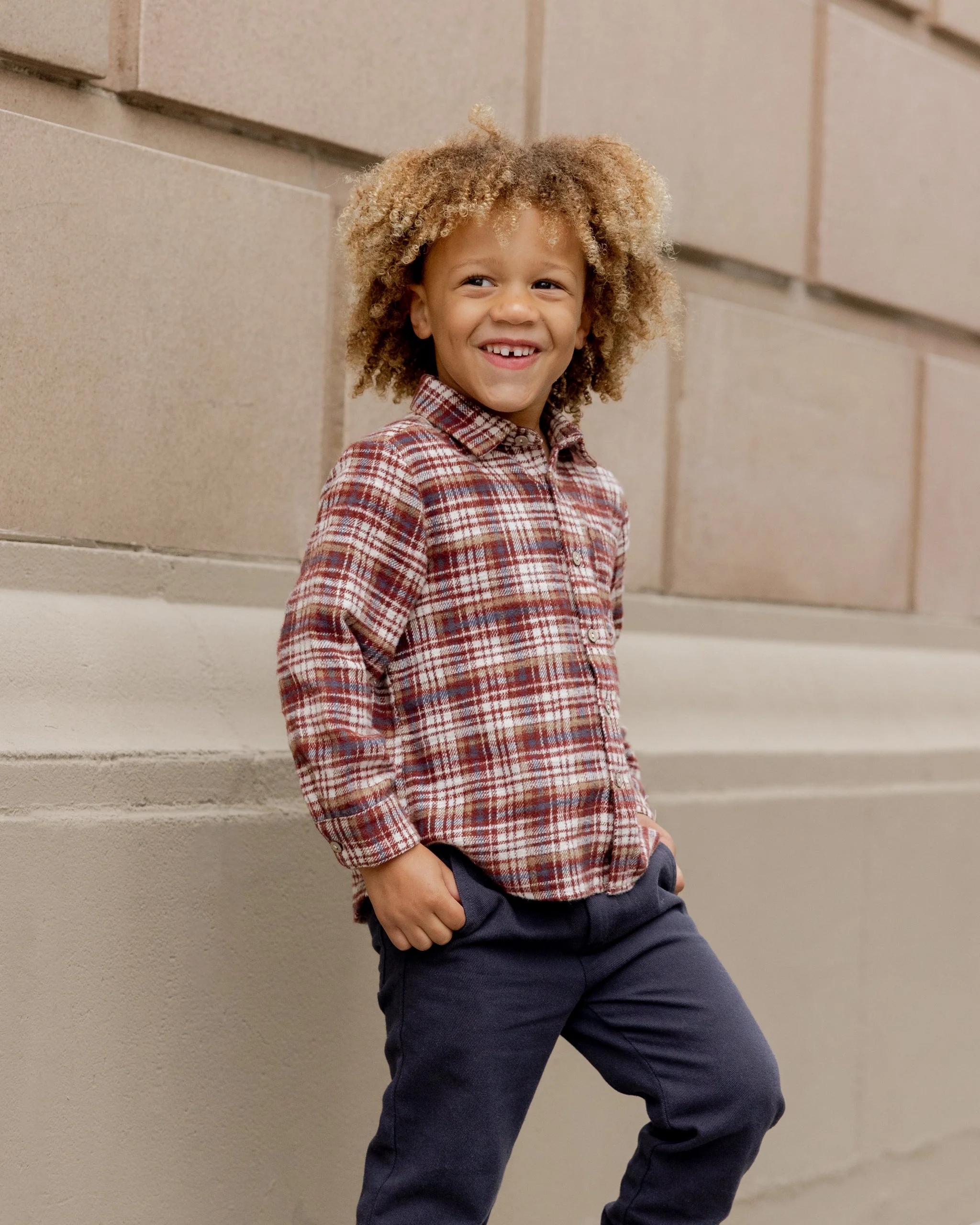 Collared Long Sleeve Shirt || Burgundy Plaid - Image 3
