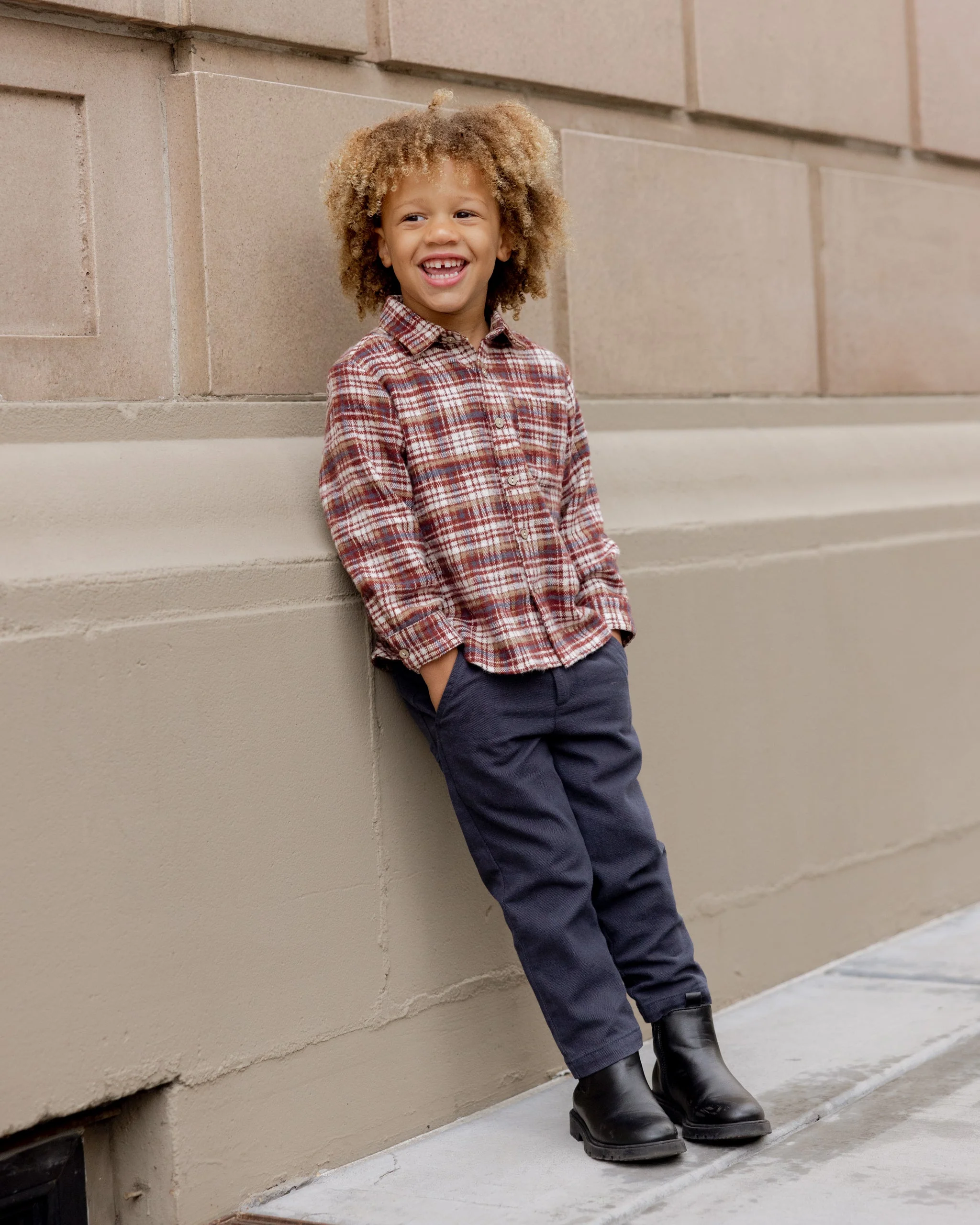 Collared Long Sleeve Shirt || Burgundy Plaid - Image 4