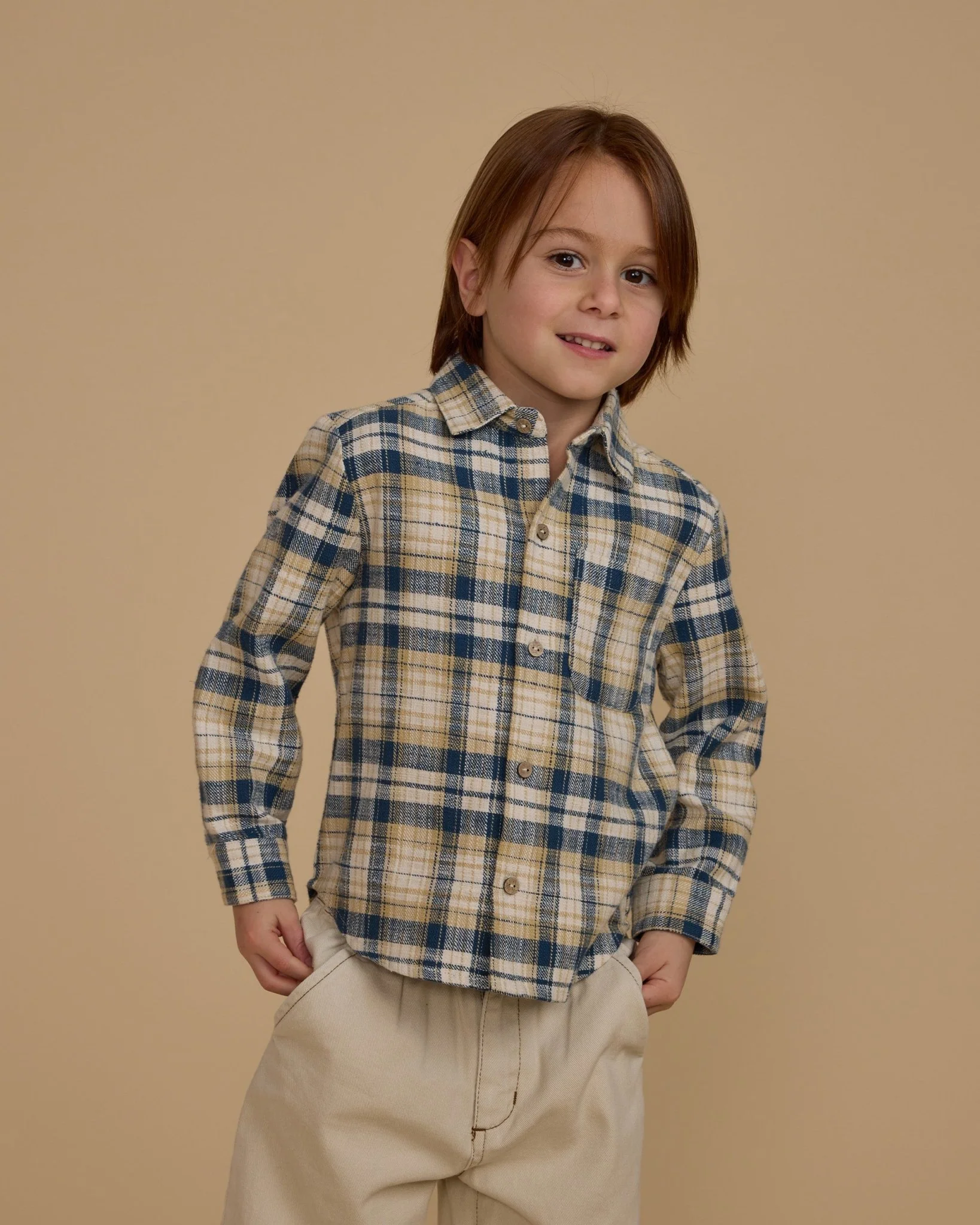 Collared Long Sleeve Shirt || Indigo Plaid - Image 2