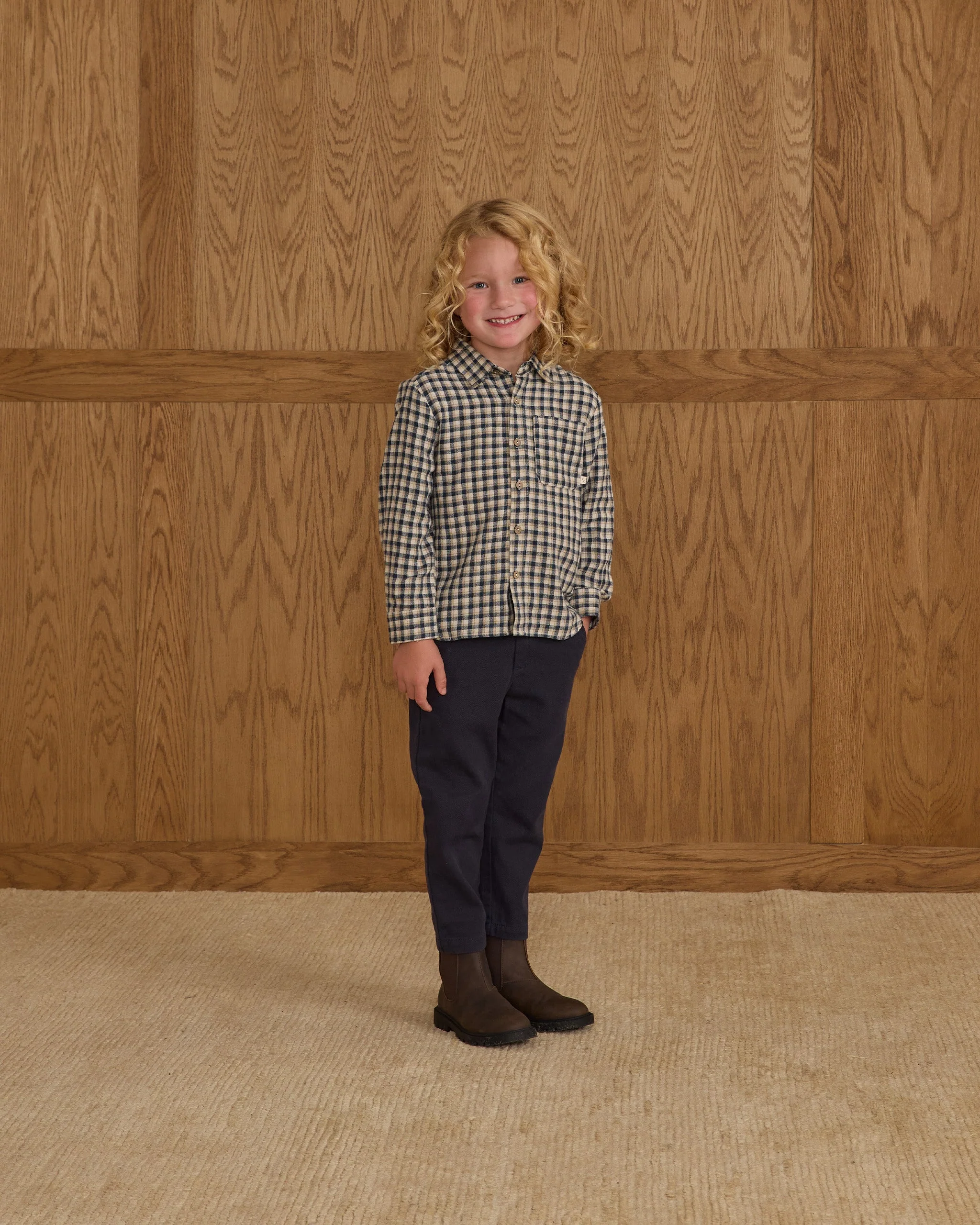 Collared Long Sleeve Shirt || Navy Check - Image 3