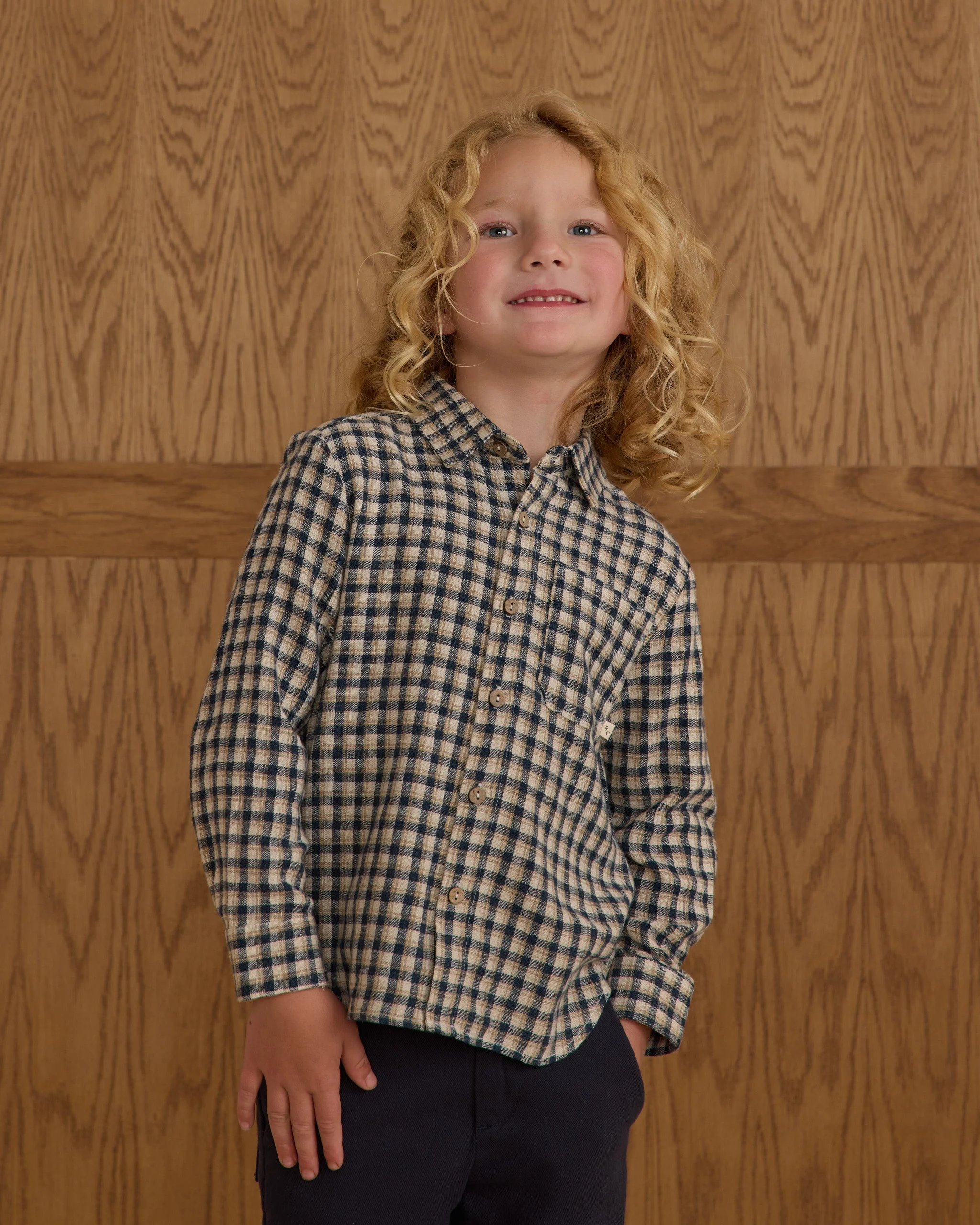 Collared Long Sleeve Shirt || Navy Check - Image 4