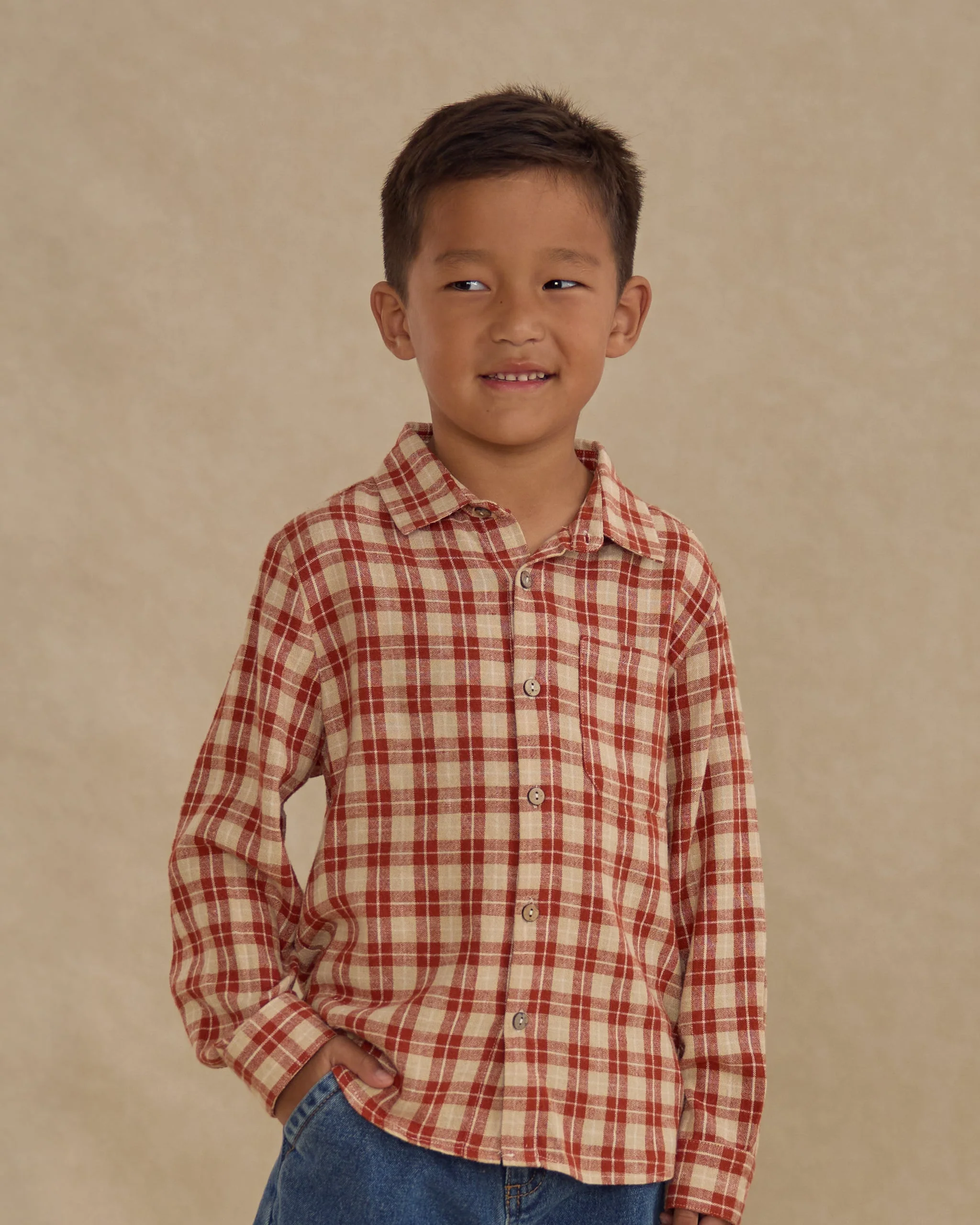 Collared Long Sleeve Shirt || Red Plaid - Image 2