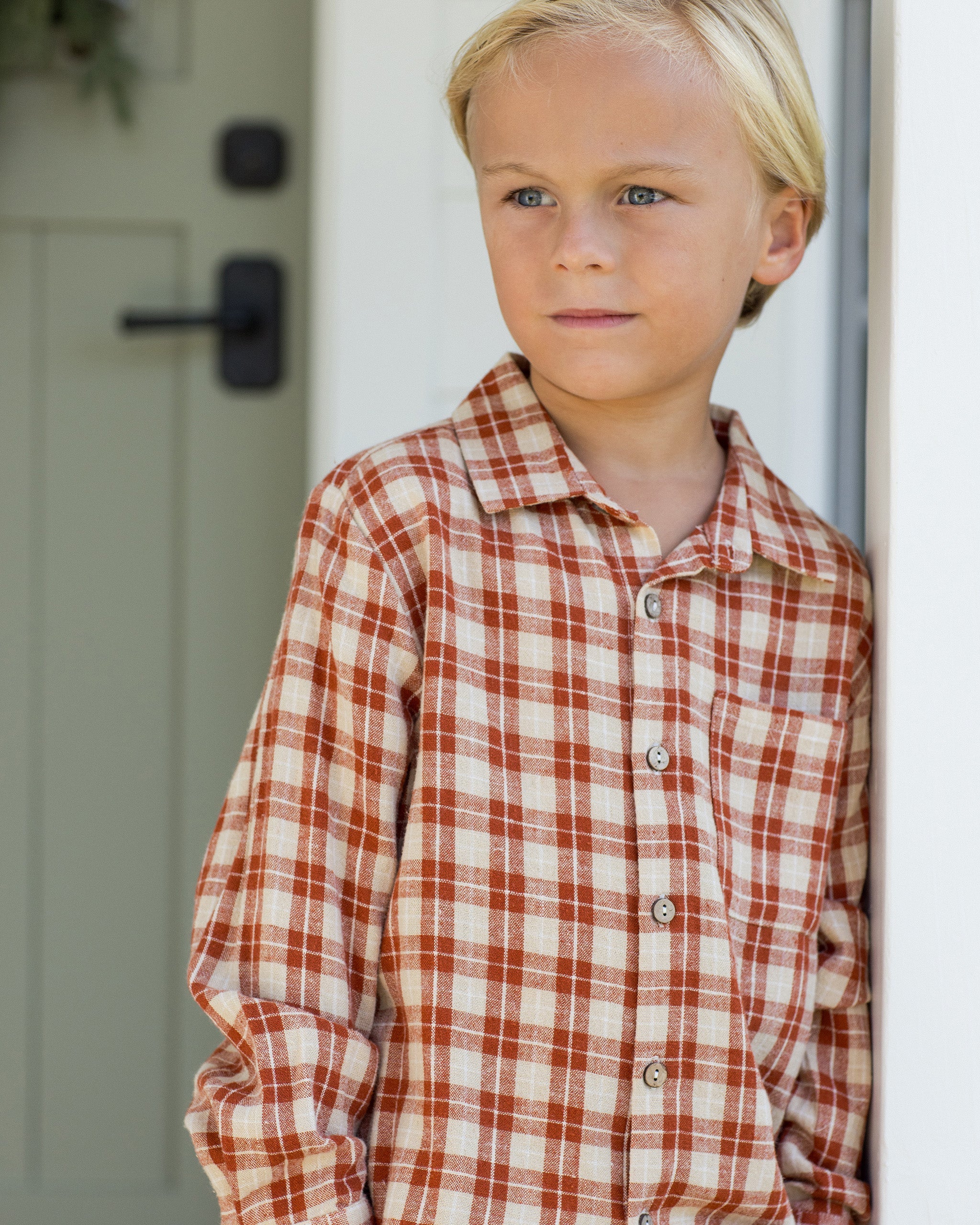 Collared Long Sleeve Shirt || Red Plaid - Image 3