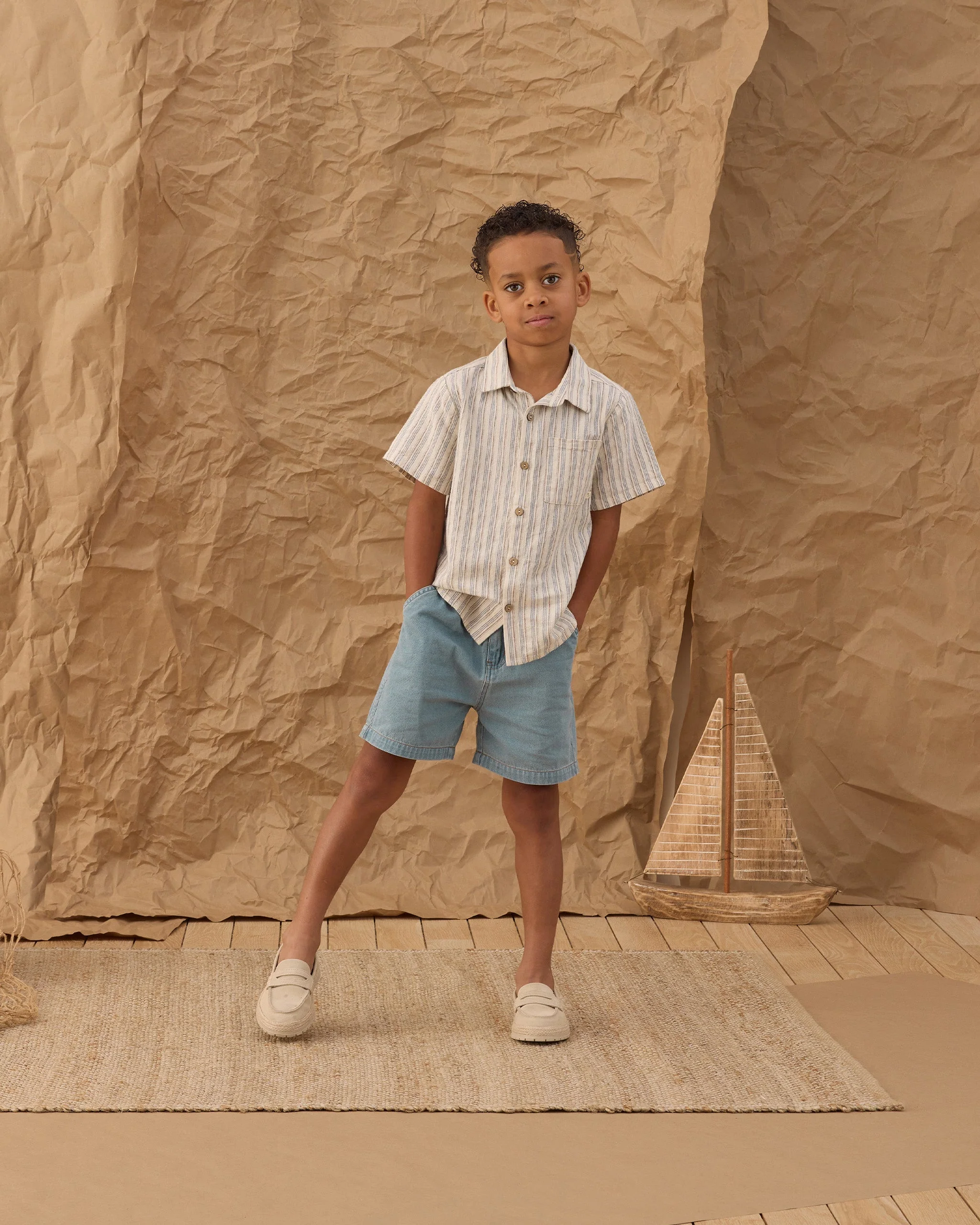 Collared Short Sleeve Shirt Nautical Stripe - Image 3