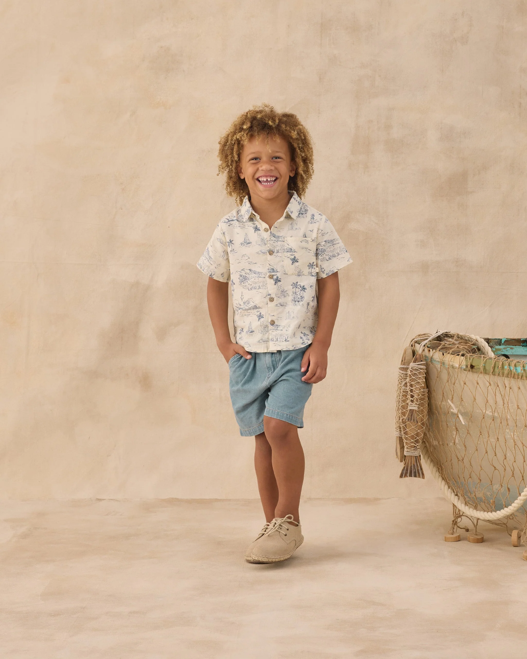 Collared Short Sleeve Shirt Ocean Toile - Image 3
