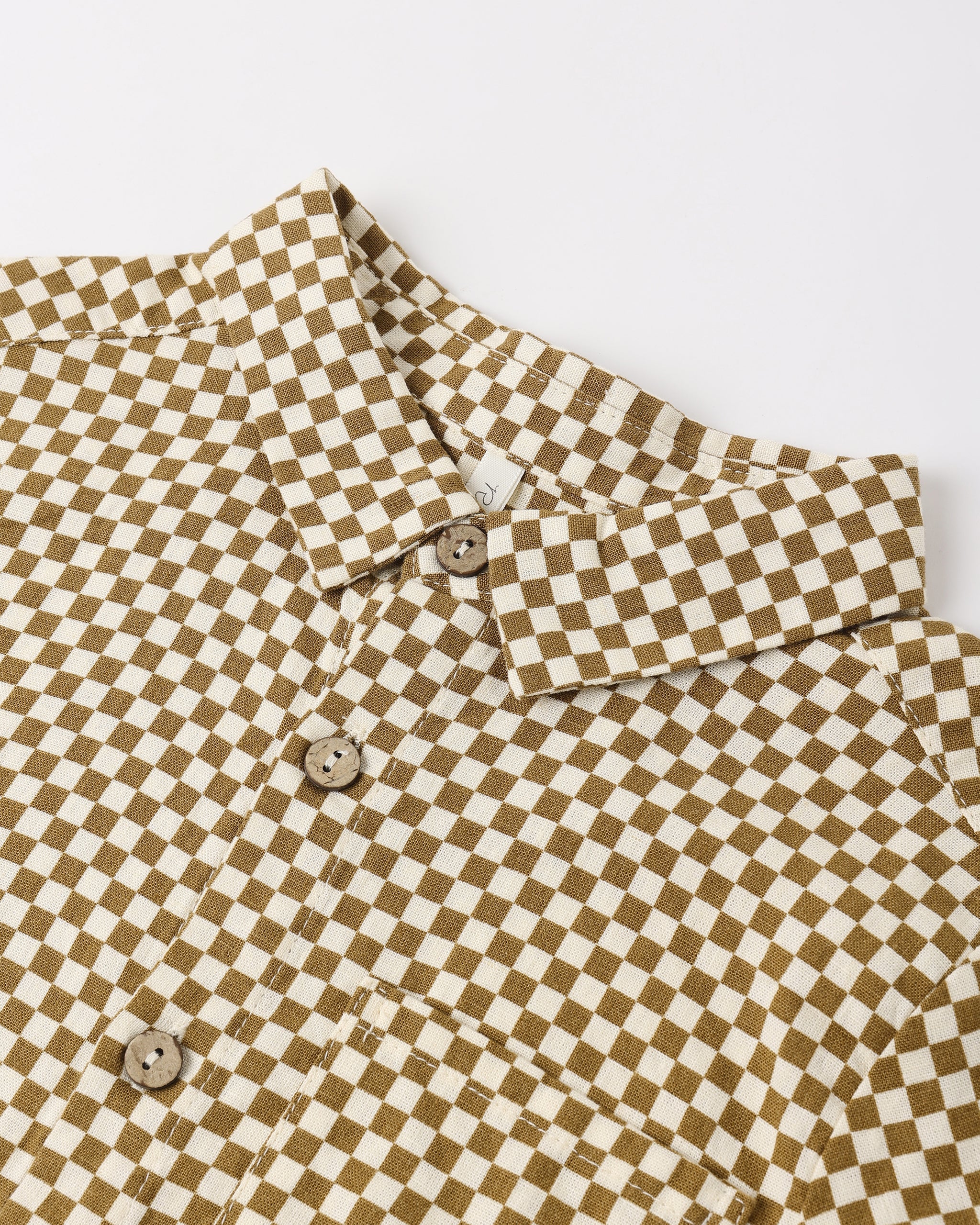 Collared Short Sleeve Shirt Ocre Check - Image 6
