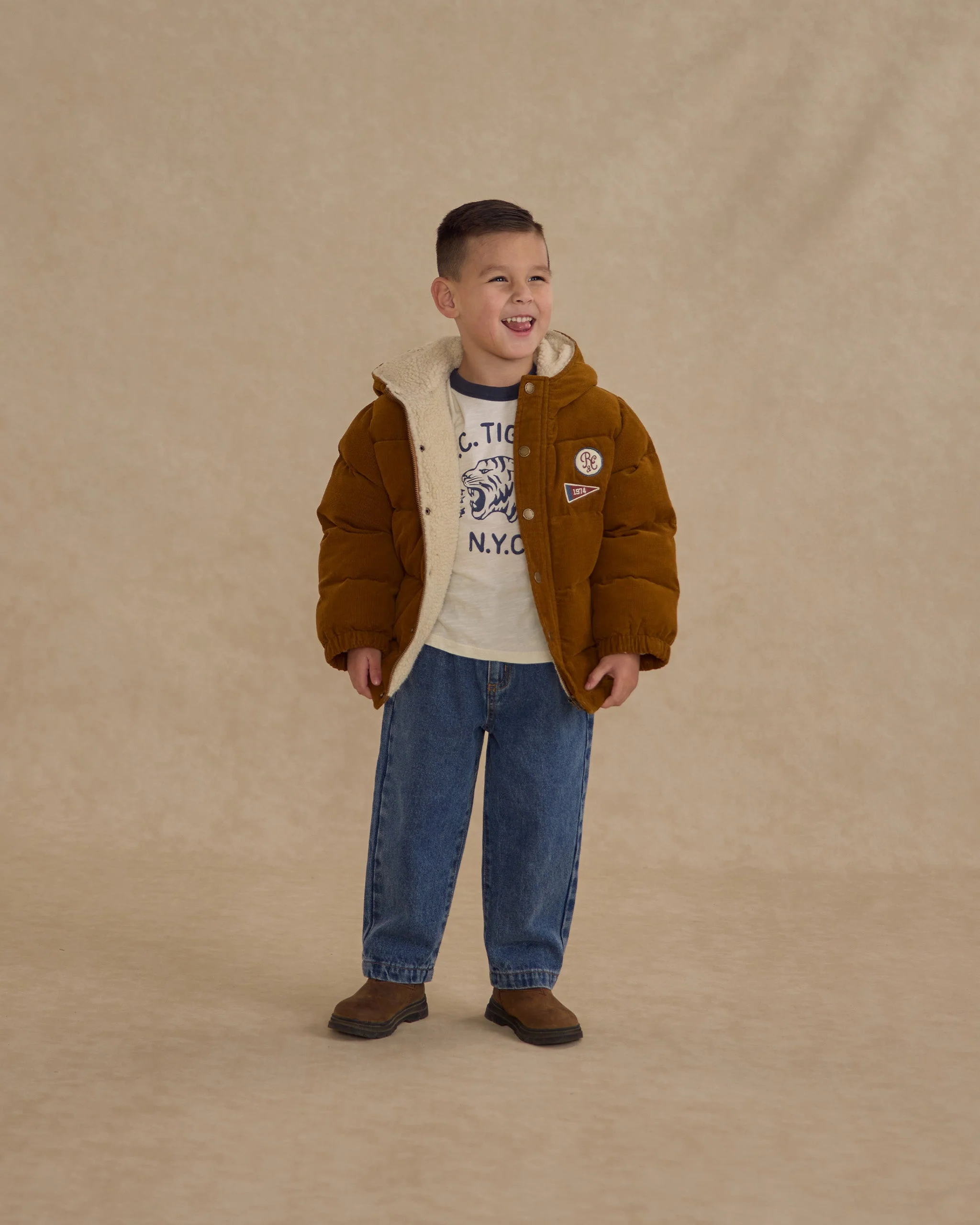 Cord Puffer Jacket || Golden - Image 2