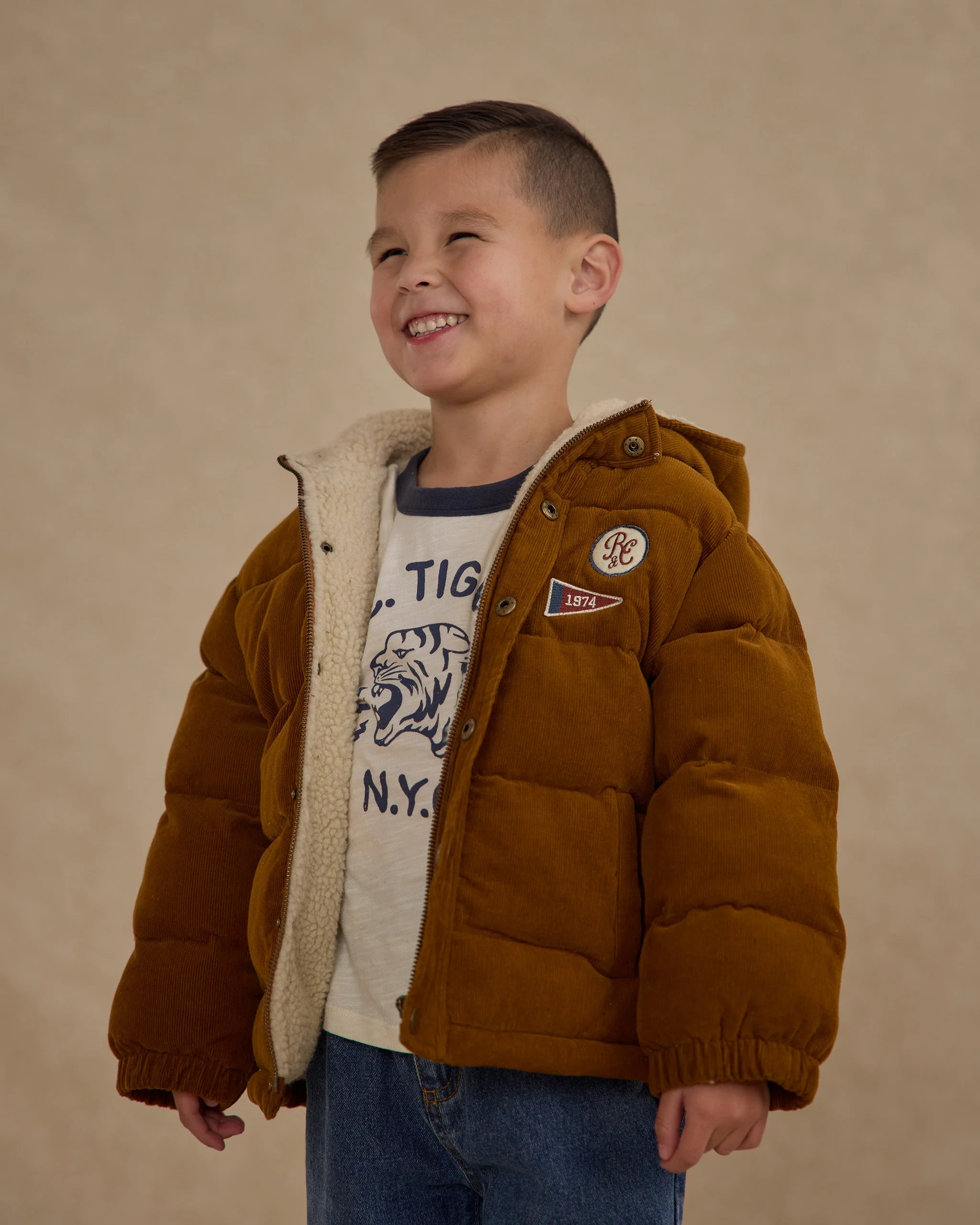 Cord Puffer Jacket || Golden - Image 3