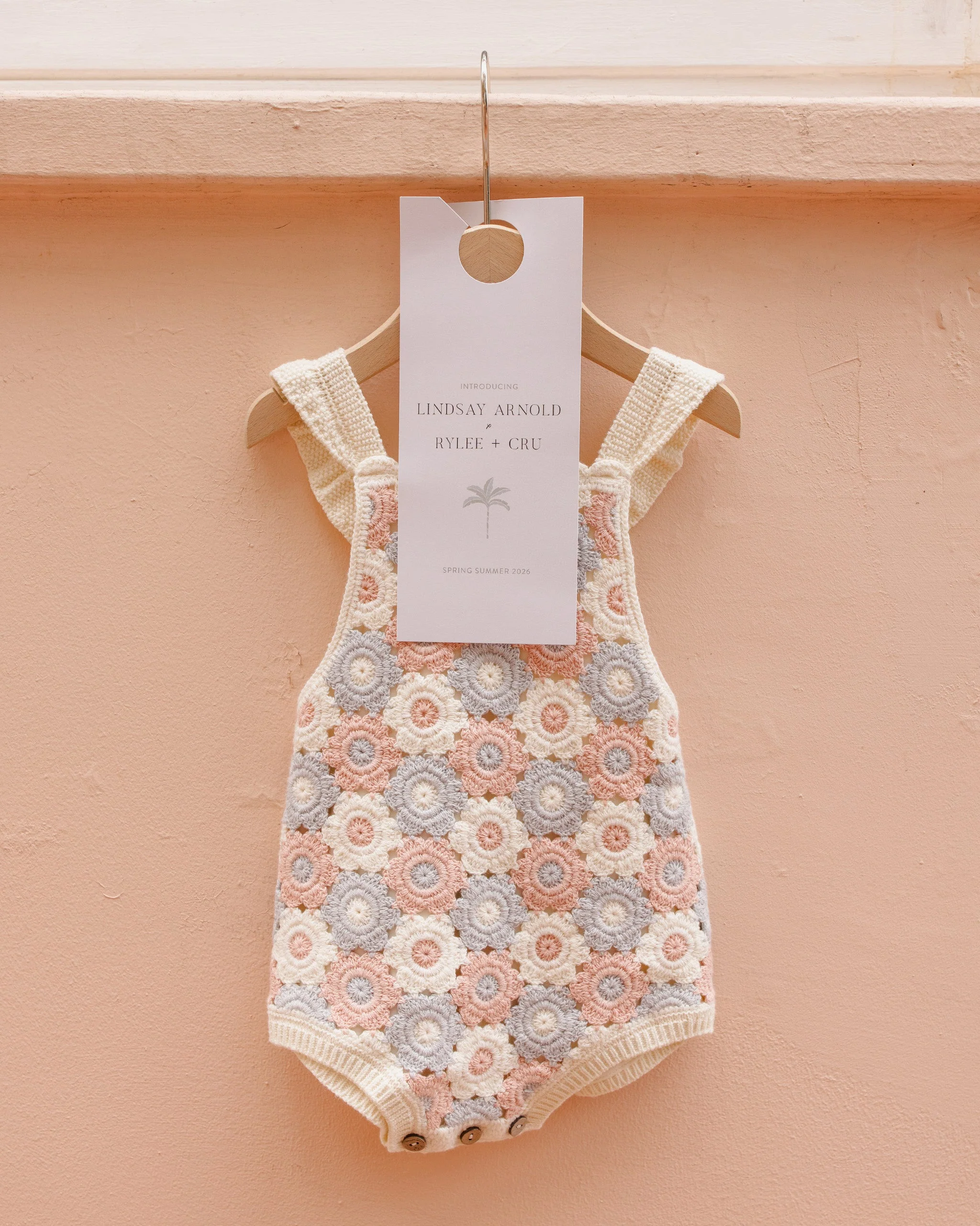 Crochet Romper Blue, Light Pink, Ivory - Image 4
