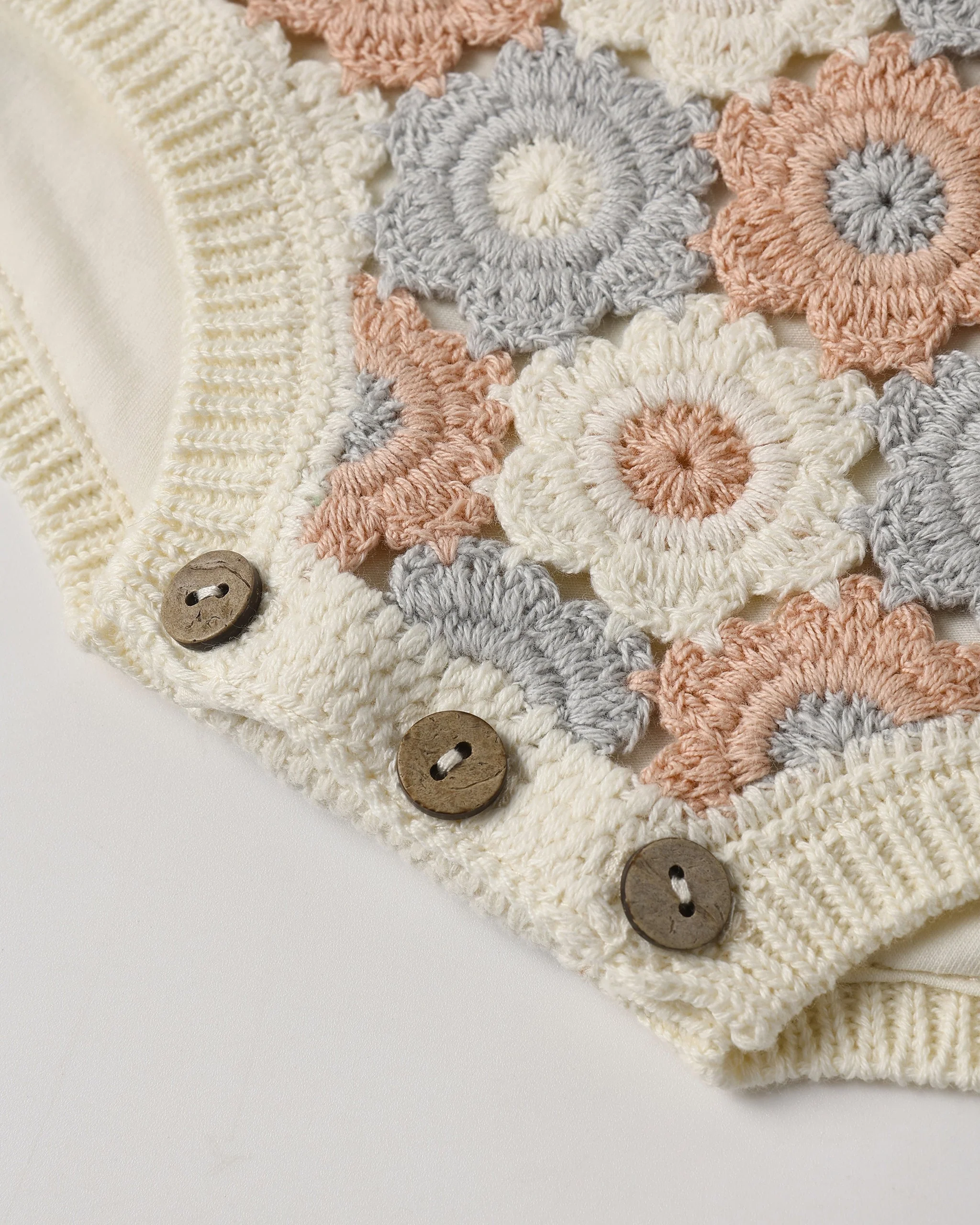 Crochet Romper Blue, Light Pink, Ivory - Image 6