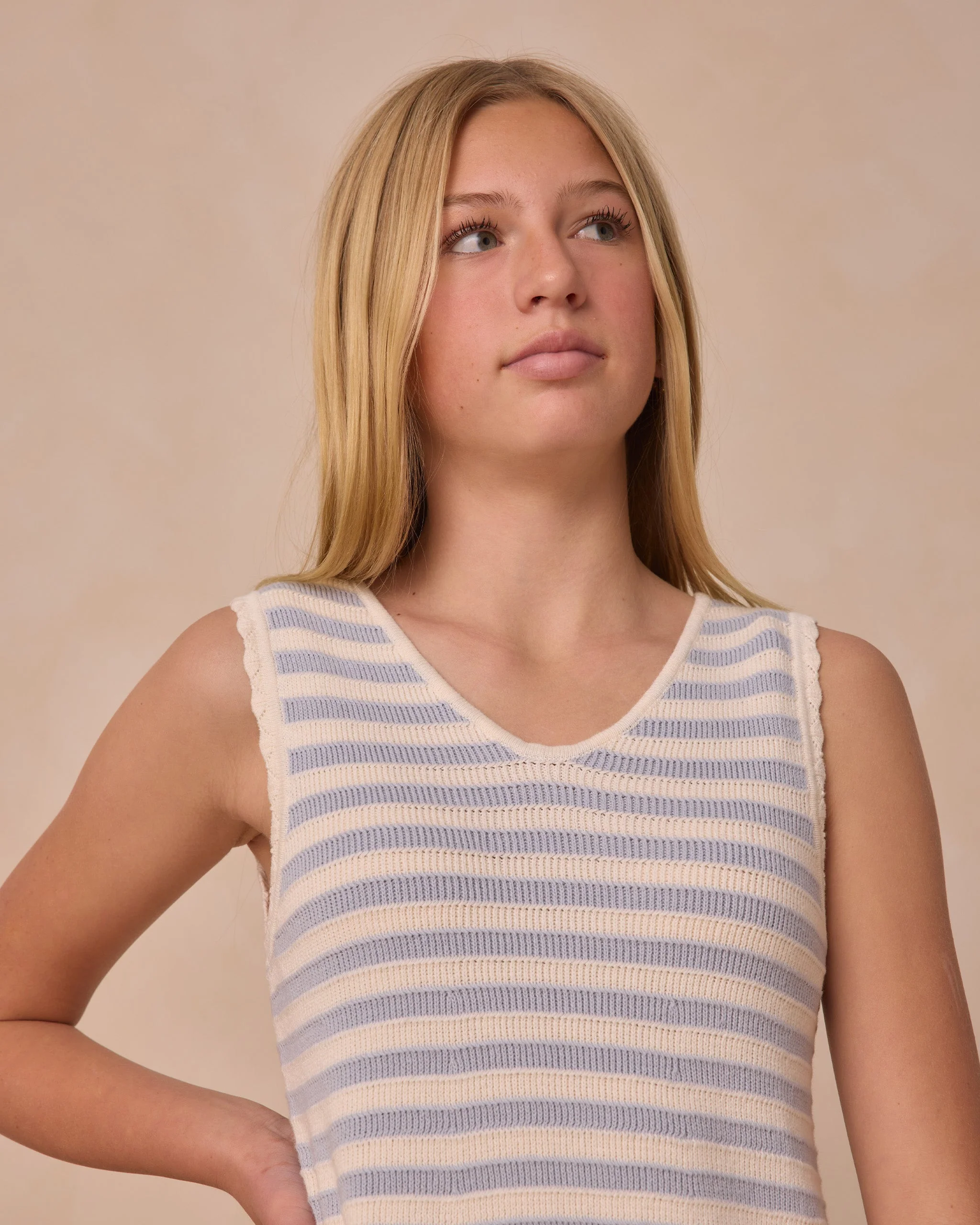 Crochet Tank Mini Dress || Blue Stripe** - Image 3